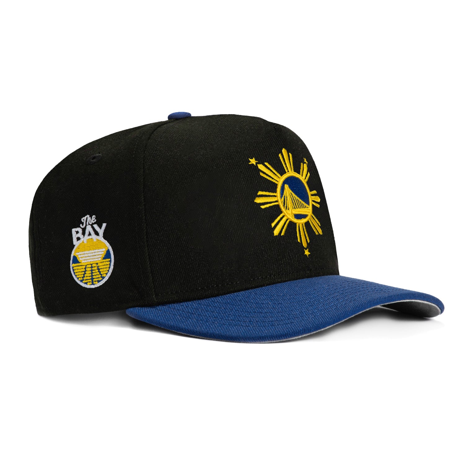 New Era 9Fifty Golden State Warriors The Bay Patch Filipino Sun Snapback Hat - Black & Royal - Official NBA Licensed Hat for Basketball Fans, Streetwear Fashion, and Sports Collectors