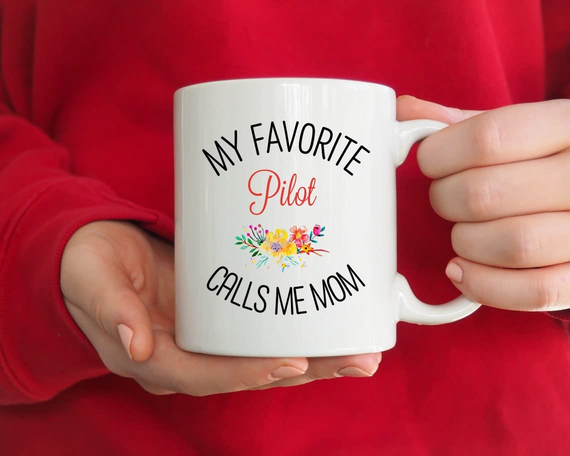 Personalized Pilot Mom Coffee Mug - Best Gift for Mom from Daughter or Son - Funny & Unique Pilot Gifts for Birthday, Christmas, Thanksgiving - Perfect for Aviation Enthusiasts & Proud Moms (14oz, Multi-Color)