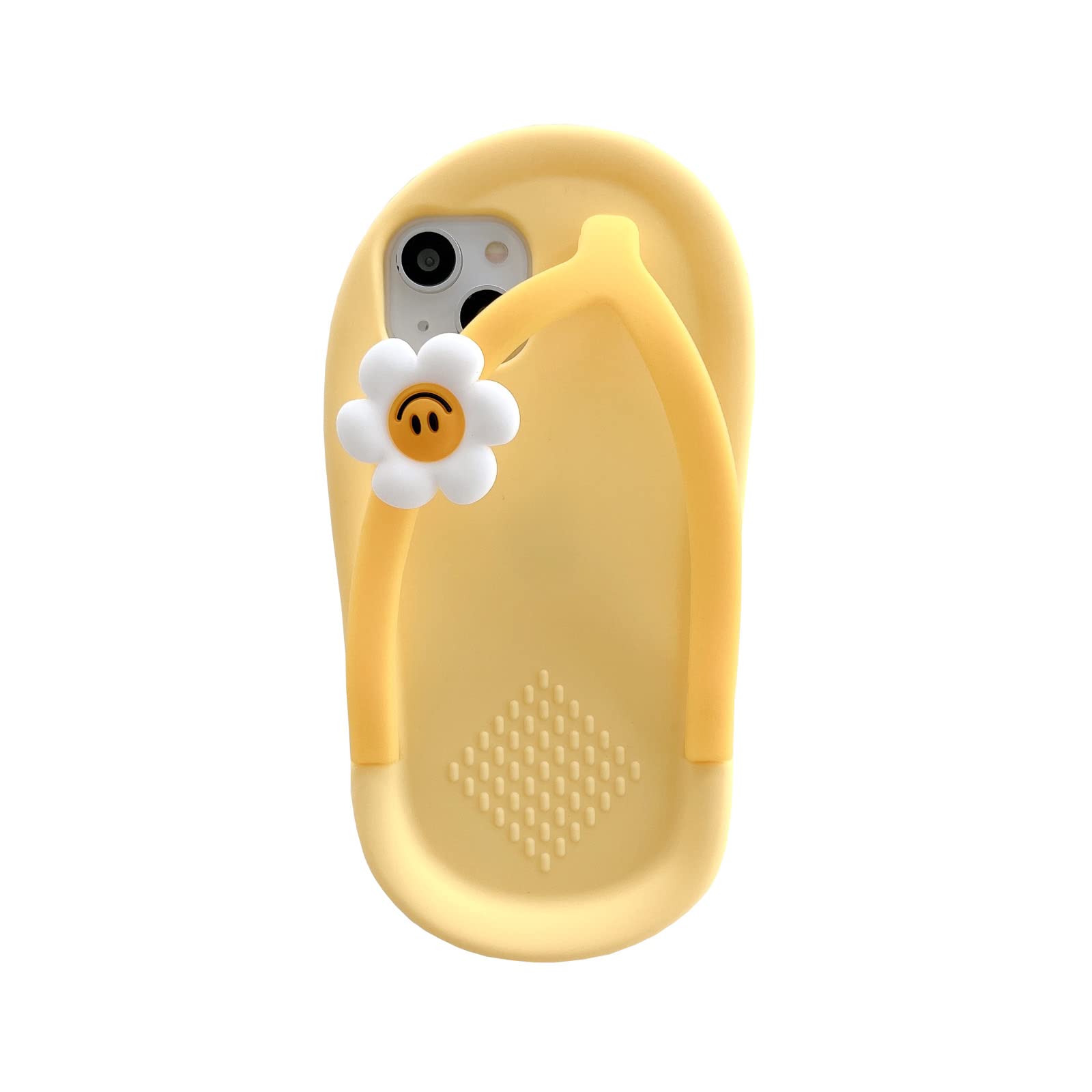 **Yatchen Cute Cartoon Yellow Slippers & Flower Flip Flops 3D Soft Silicone Phone Case for iPhone 14 - Kawaii Design, Protective Cover for Women & Girls - Perfect for Summer, Beach, and Casual Outings**