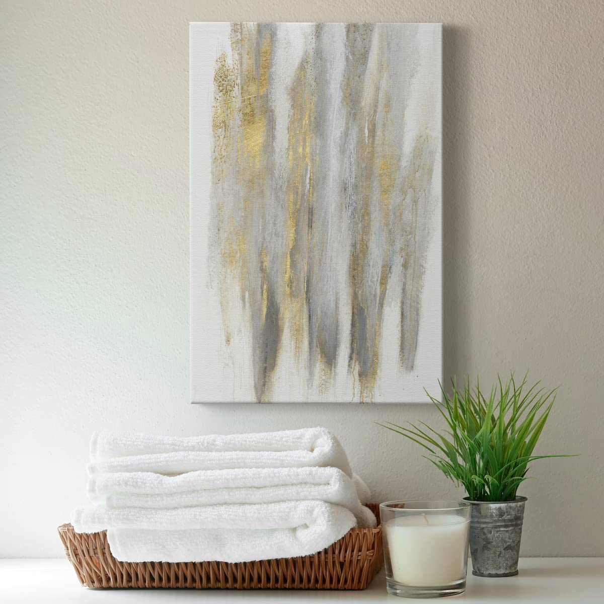 Modern Gold & White Abstract Canvas Wall Art - 8