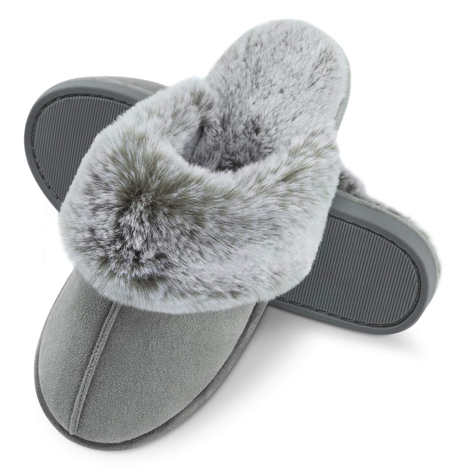Cozy Furry Women's Slippers - Soft Fluffy Faux Fur Indoor House Shoes with Memory Foam & Anti-Skid Rubber Sole for Warm Comfort - Perfect for Relaxing at Home, Lounging, and Cold Winter Days