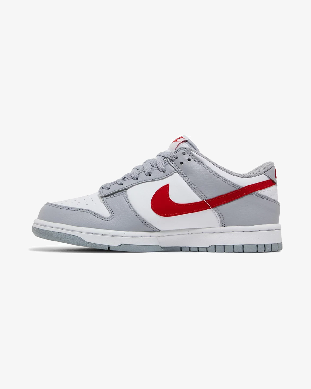 Nike Dunk Low GS Sneakers - White, Grey & Red Colorway - Perfect for School, Casual Wear & Street Style