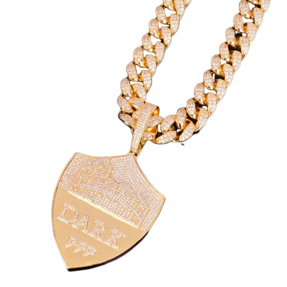 18K Gold Plated Iced Out Shield Pendant Necklace - CZ Simulated Diamond Hip Hop Chain for Men & Women | Perfect for Rappers, Streetwear & Gift Giving