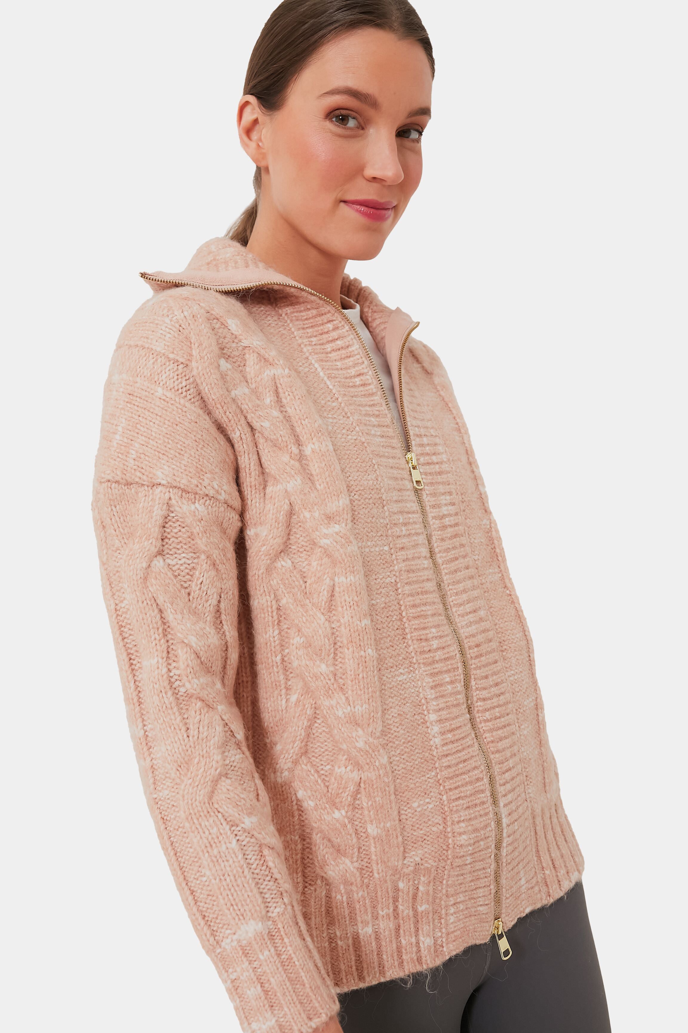 Blush Tan & Egret Aida Jumbo Cable Knit Jacket for Women - Cozy Oversized Sweater Cardigan for Fall & Winter - Perfect for Casual Outfits, Date Nights, and Coffee Dates