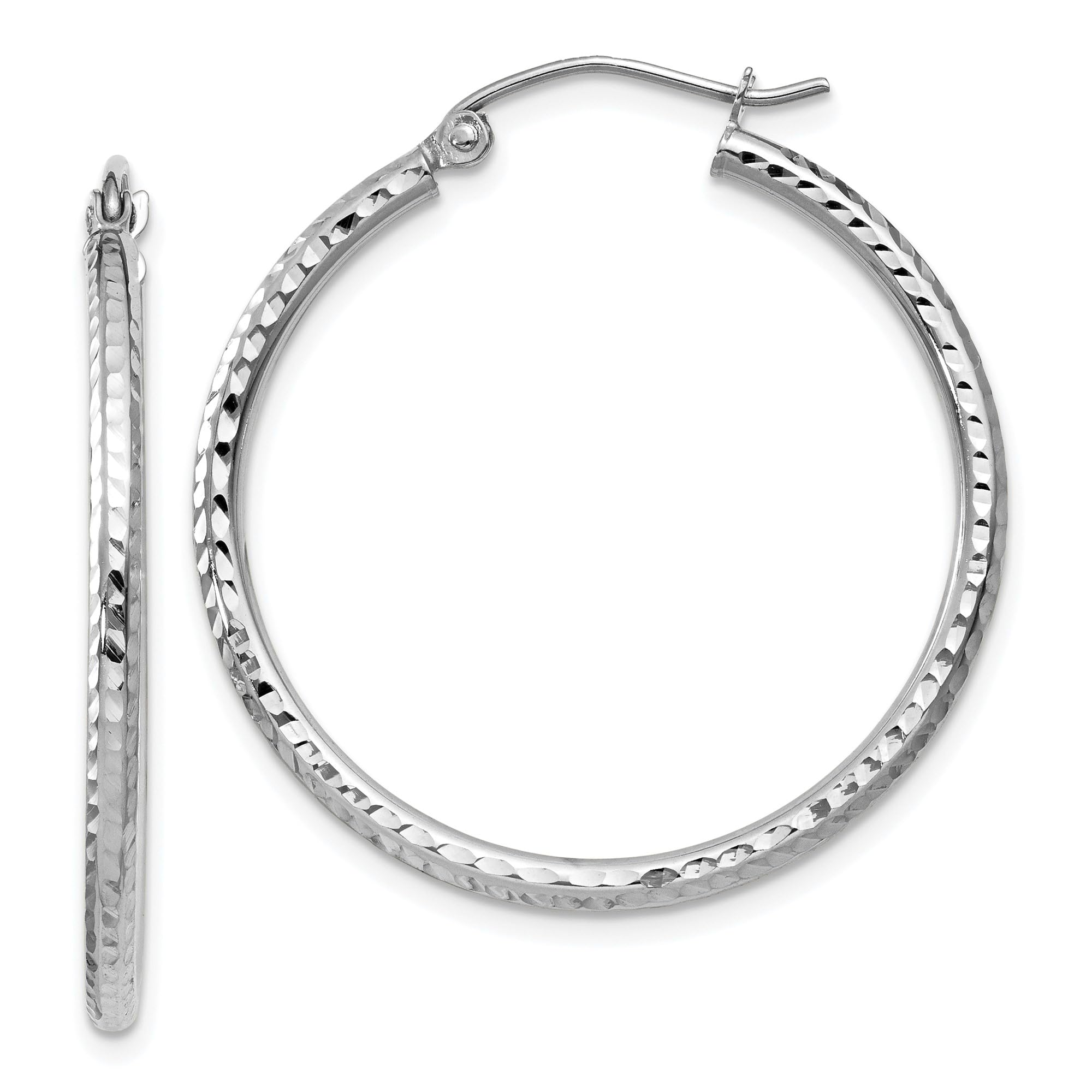 14K Solid White Gold 2mm Round Tube Medium Hoop Earrings for Women - Classic Everyday Jewelry for Work, Date Night & Special Occasions