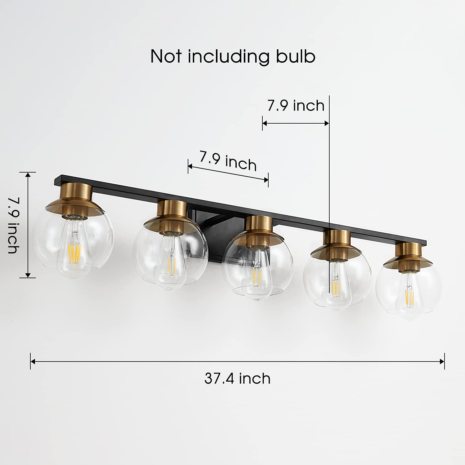 PAZALA Black Gold 5-Light Bathroom Vanity Light Fixture - Modern Wall Sconce with Globe Glass Shade, E26 Base - Perfect for Bathroom Mirror, Bedroom Dresser, Hallway & Living Room Wall Lighting - Elegant Home Decor for Modern Interiors