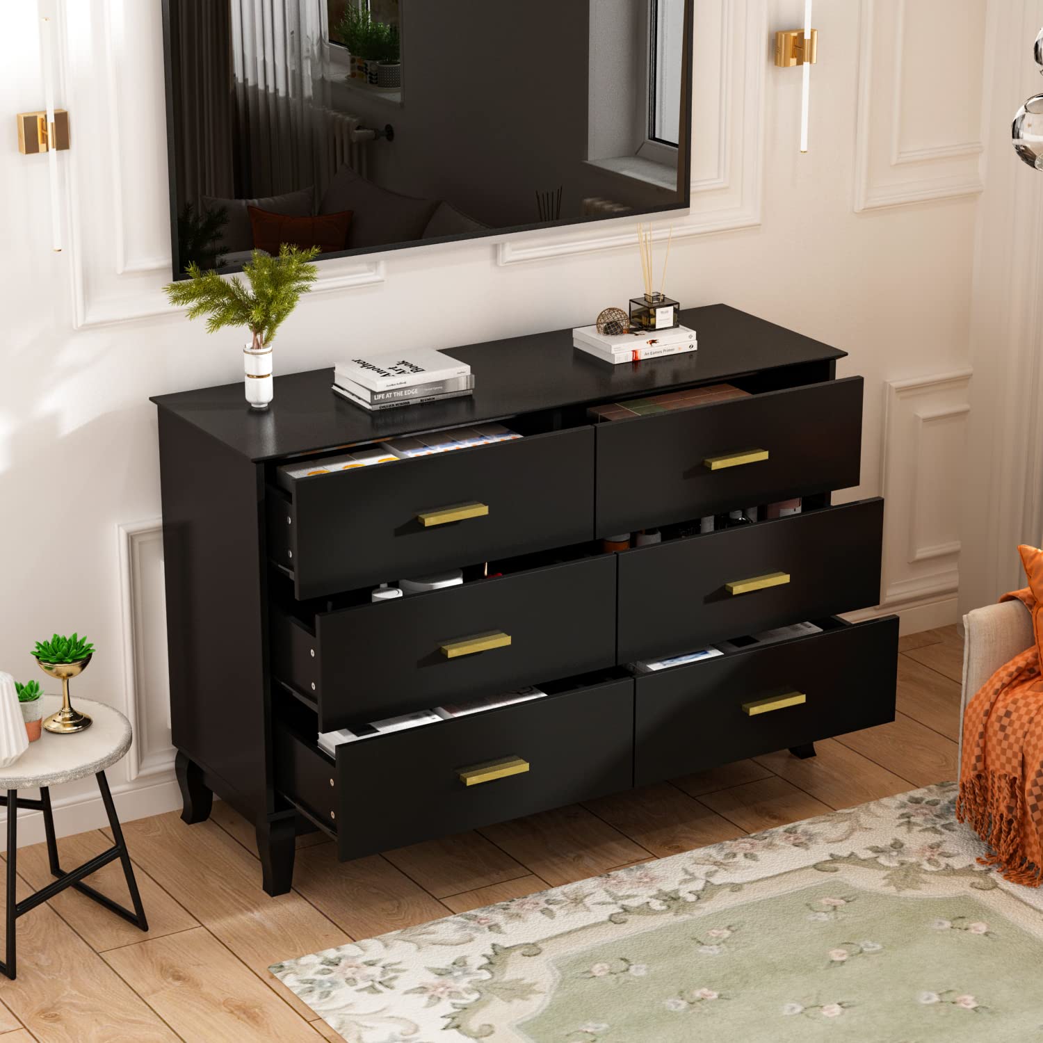 AIEGLE 6-Drawer Wooden Dresser with Sturdy Wood Legs - 47.2