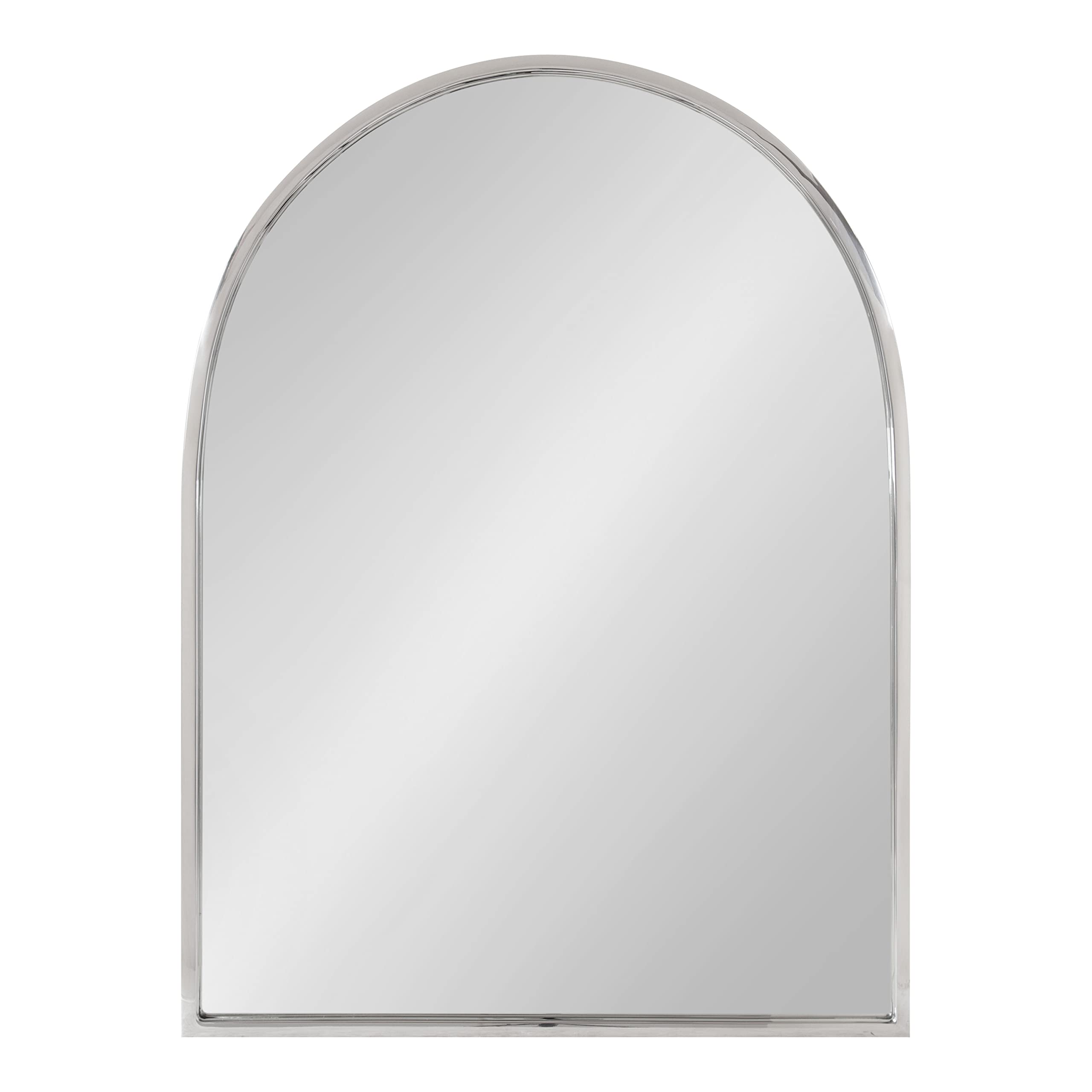 Kate & Laurel Rowla Modern Arched Wall Mirror - 24x32 Inches Silver Glam Mirror with Polished Stainless Steel Finish - Elegant Home Decor for Living Room, Bedroom & Entryway