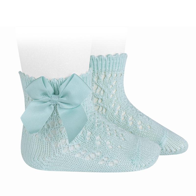 Aquamarine Ankle Socks with Openwork Bow Design - Breathable & Stylish for Women - Perfect for Casual Wear, Work, and Special Occasions