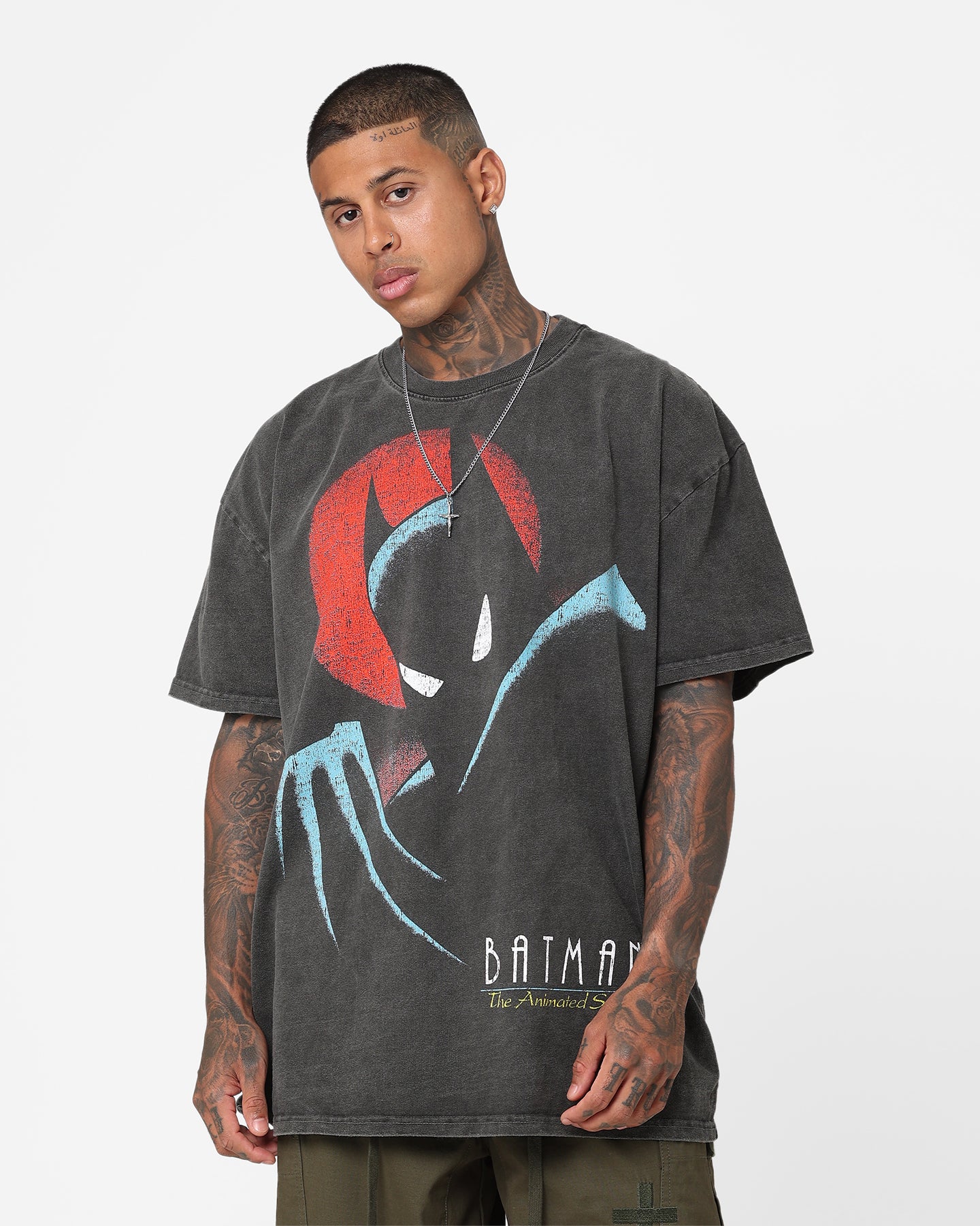 Vintage 1993 Batman Heavyweight T-Shirt - DC Comics Graphic Tee - Black Wash Distressed Style - Perfect for Cosplay, Comic Con & Retro Fashion Lovers