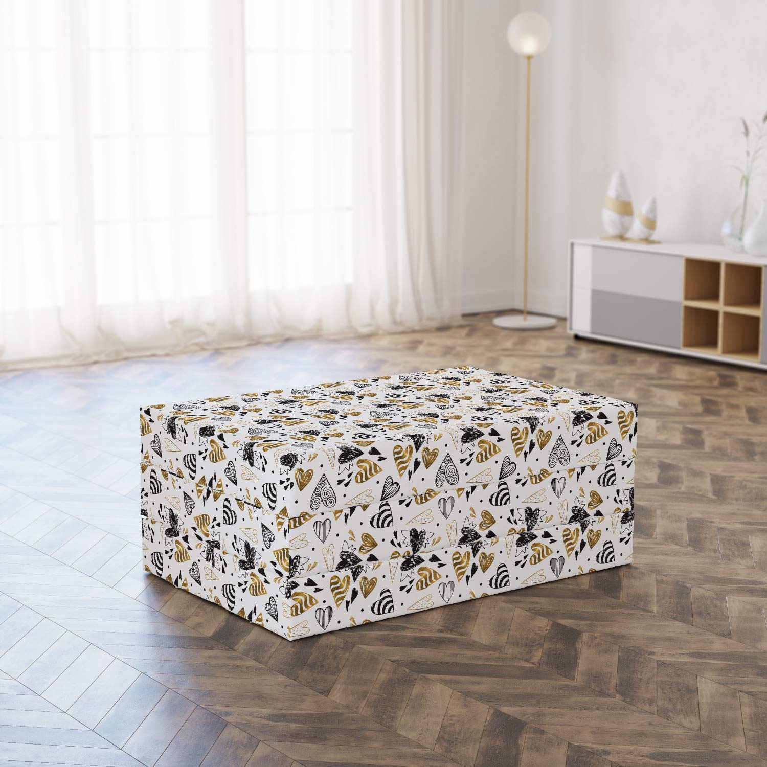 Ambesonne Love Foldable Mattress - Hand Drawn Scribble Hearts Design, 74.8