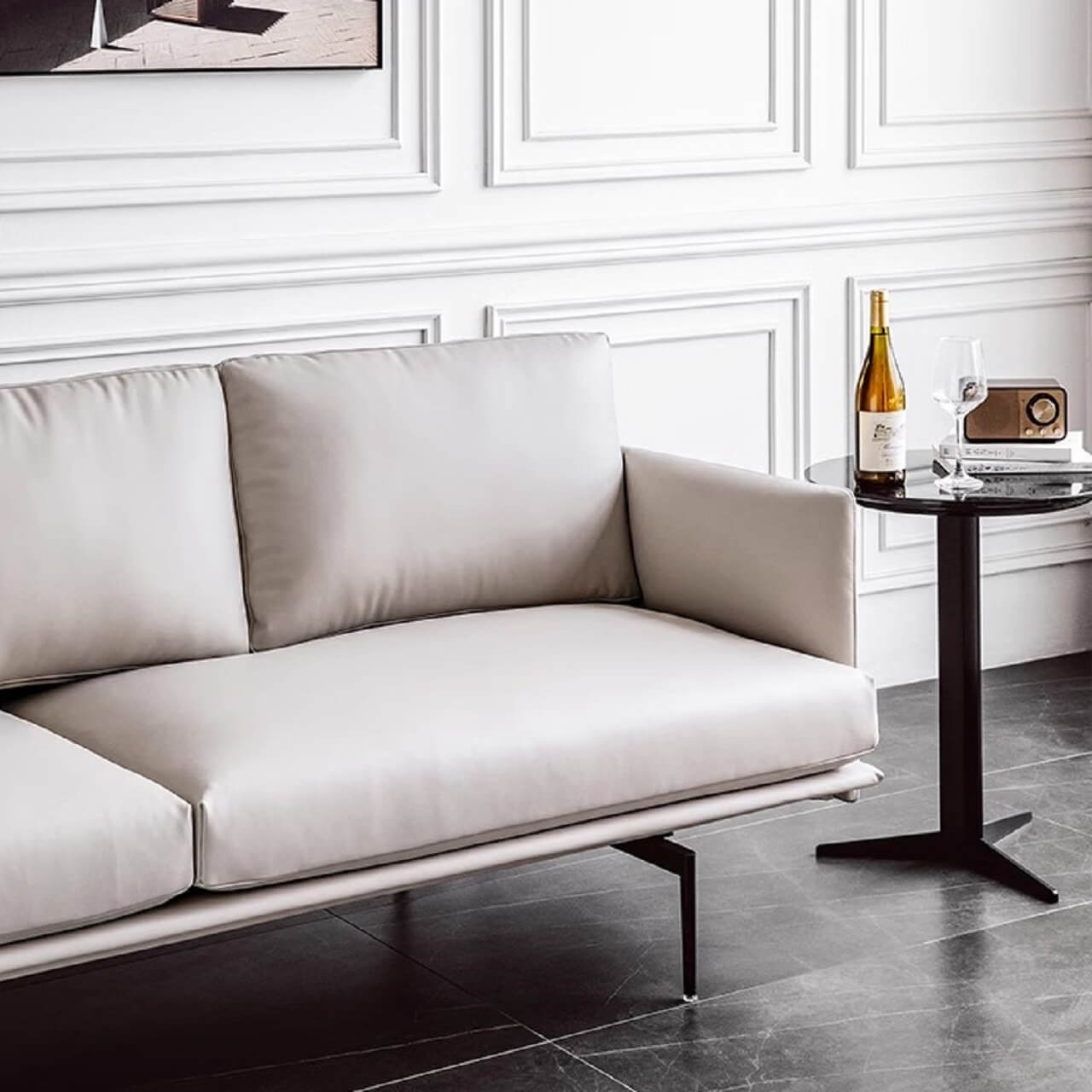 Luxury White Microfiber Leather Sofa - Modern Minimalist Design 87.8