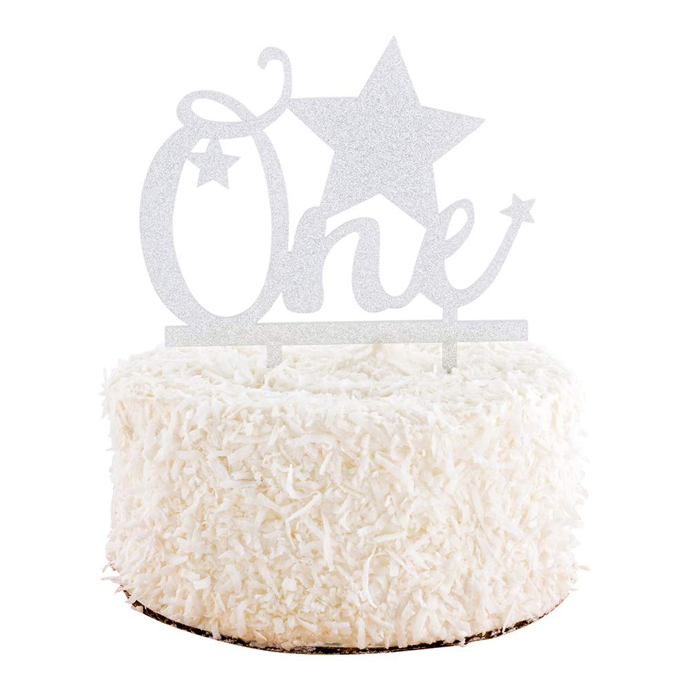 Premium Silver Glitter Star Cake Topper for 1st Birthday, Anniversaries & Parties - Double-Sided Acrylic Cake Decorations for Weddings, Baby Showers & Special Events