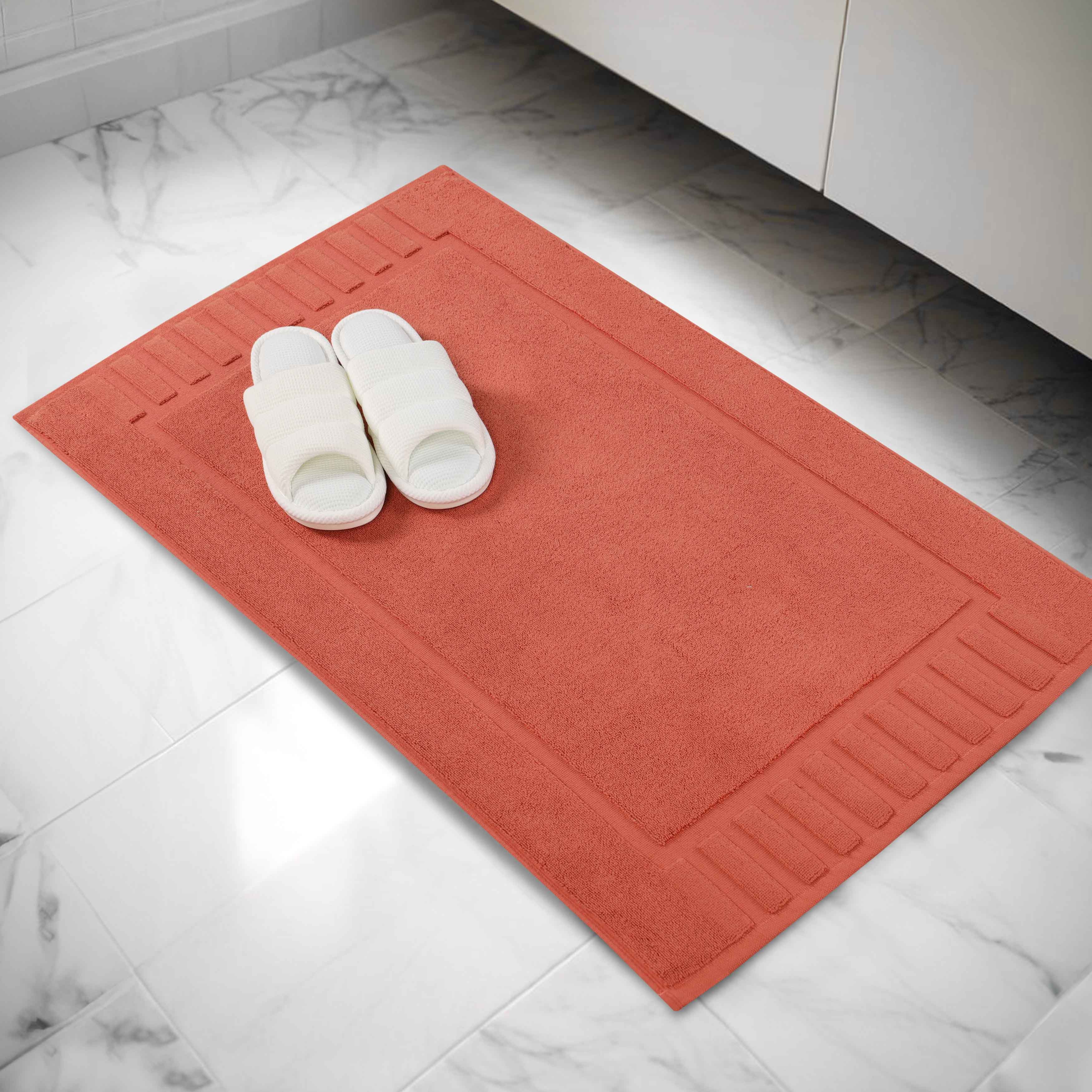 Premium Cotton Modern Geometric Border Absorbent Bath Mat Set of 2 - Non-Slip Soft Bathroom Rug for Bathroom Floor, Shower, Vanity Area - Home Decor Essentials