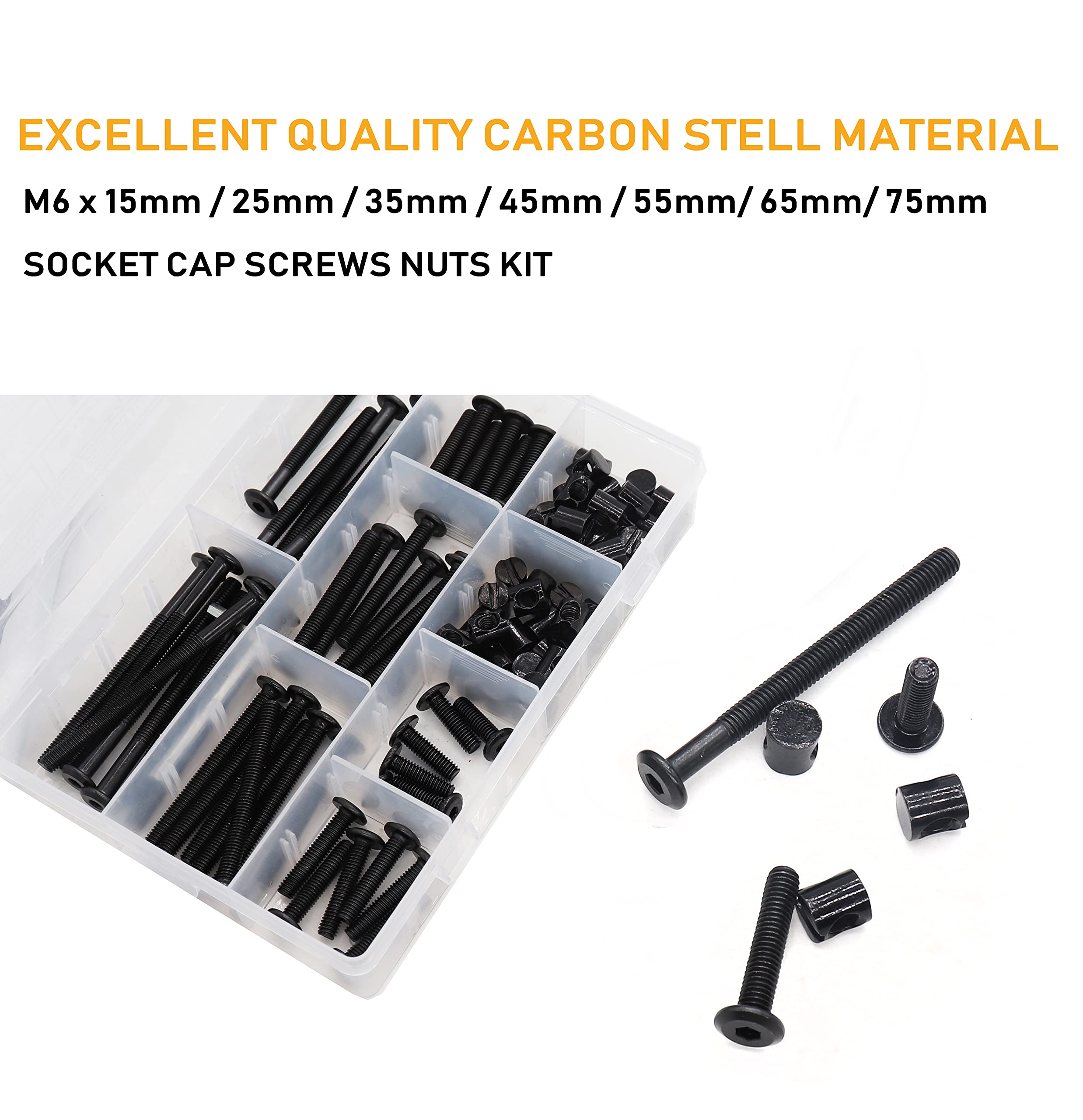 Baby Crib Screw Kit 100pcs M6 Black Hex - Furniture Hardware Replacement for Beds & Chairs