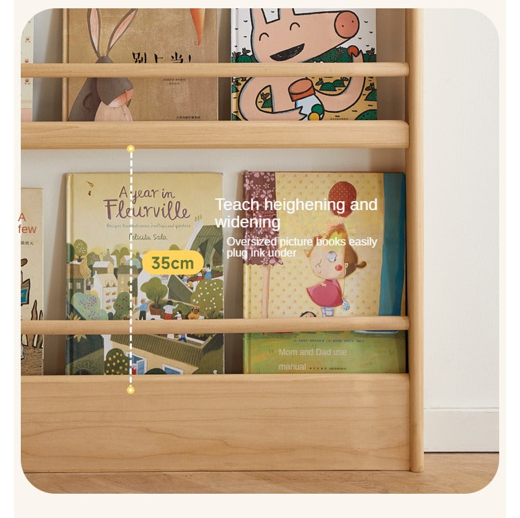 Popar Solid Wood Wall Mounted Bookshelf - Kids Book Storage Organizer for Nursery, Playroom & Classroom - Perfect for Children's Books, Toys & Decor