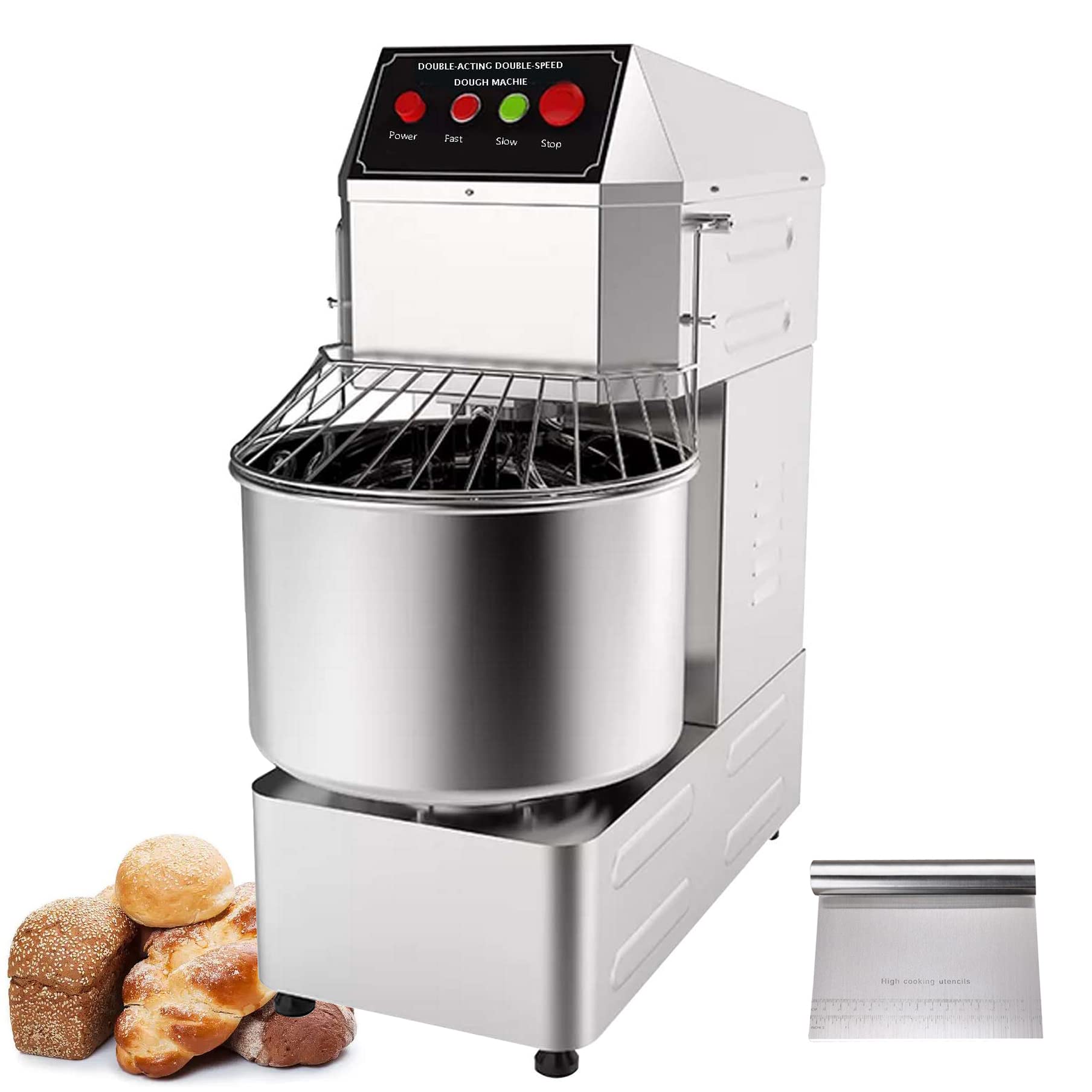 INTSUPERMAI 30L Commercial Dough Mixer - 110V Electric Food Mixer with Dual Speed & Spiral Mixing for Bakeries, Restaurants, Pizzerias - Perfect for Pizza Dough, Bread, Pastry & Cookie Making