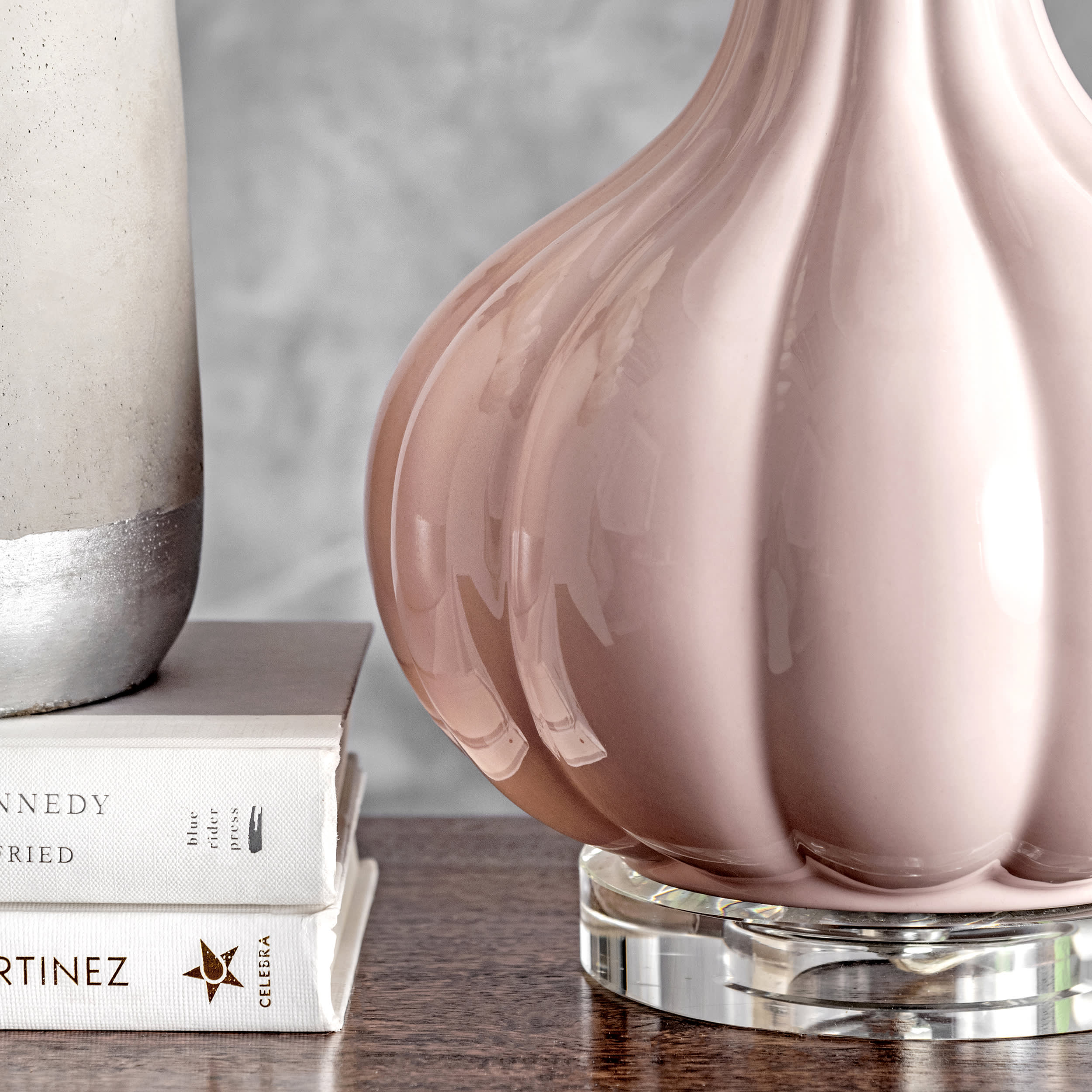 29 Inch Fluted Ceramic Bulbous Table Lamp - Pink Modern Home Decor for Living Room, Bedroom & Office Lighting