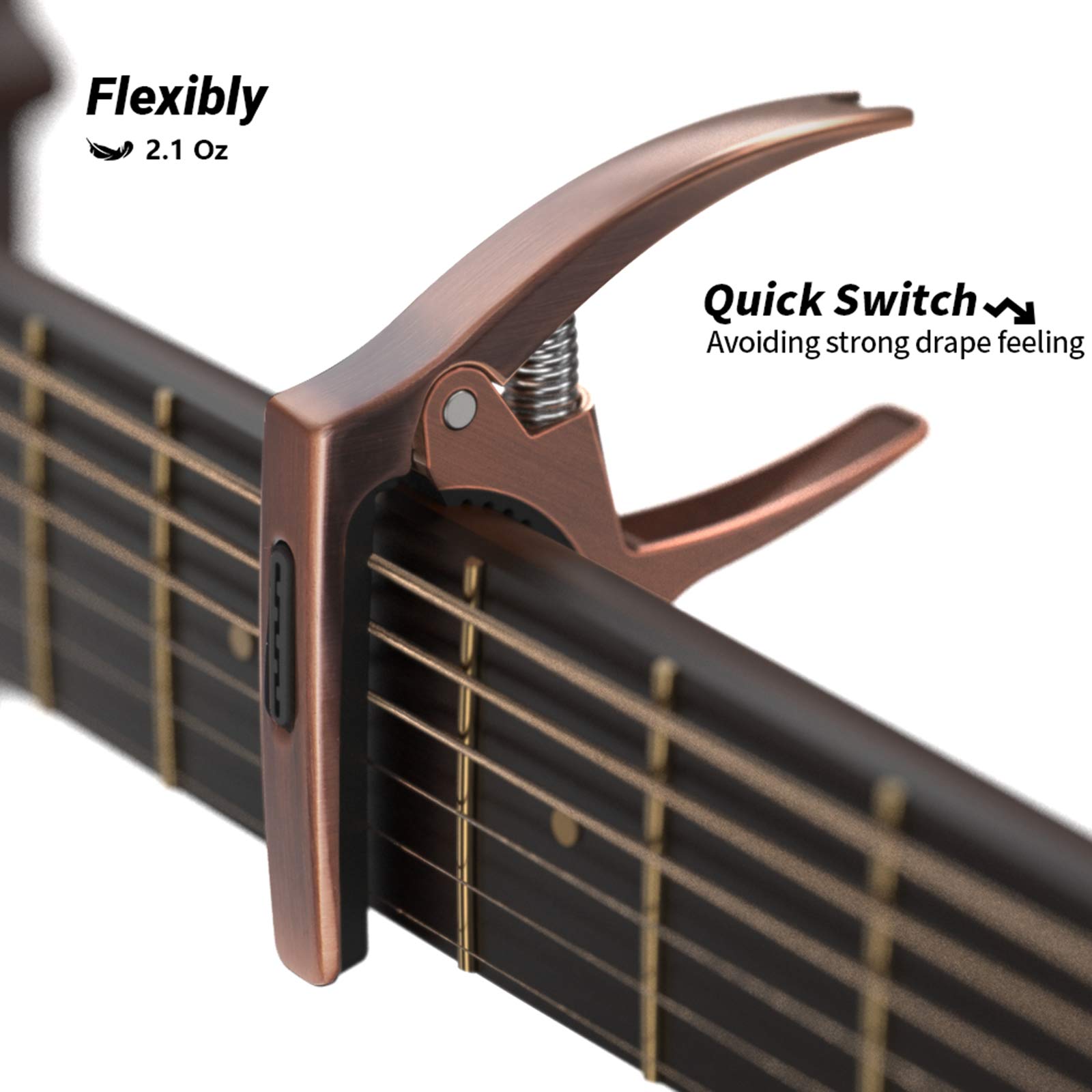3 in 1 Guitar Capo for Acoustic & Electric Guitars with Storage Bag & Picks - Premium Bronze String Accessories - Perfect for Live Performances, Studio Recording & Practice Sessions
