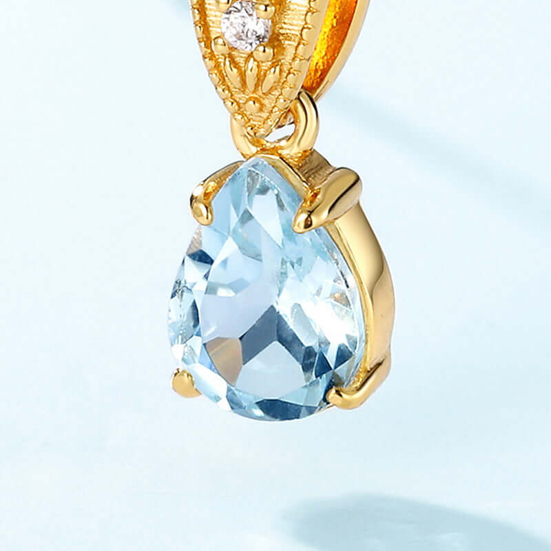 Blue Topaz Teardrop Pendant Necklace - Sagittarius Birthstone Jewelry for Women | December Birth Gift, Zodiac Necklace for Birthday, Anniversary & Special Occasions | HJZB 163