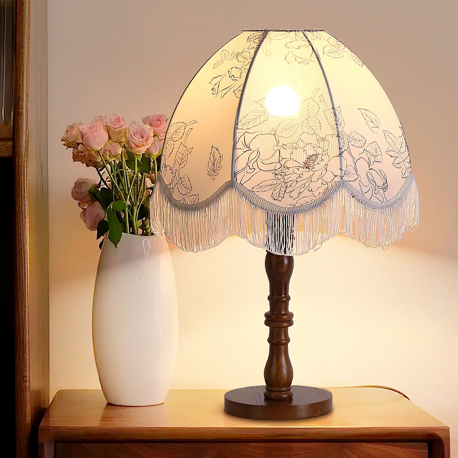 Stylish Printed Tassel Table Lamp - Elegant Home Decor for Bedroom, Living Room & Office - Perfect Nightstand Lighting for Cozy Ambience