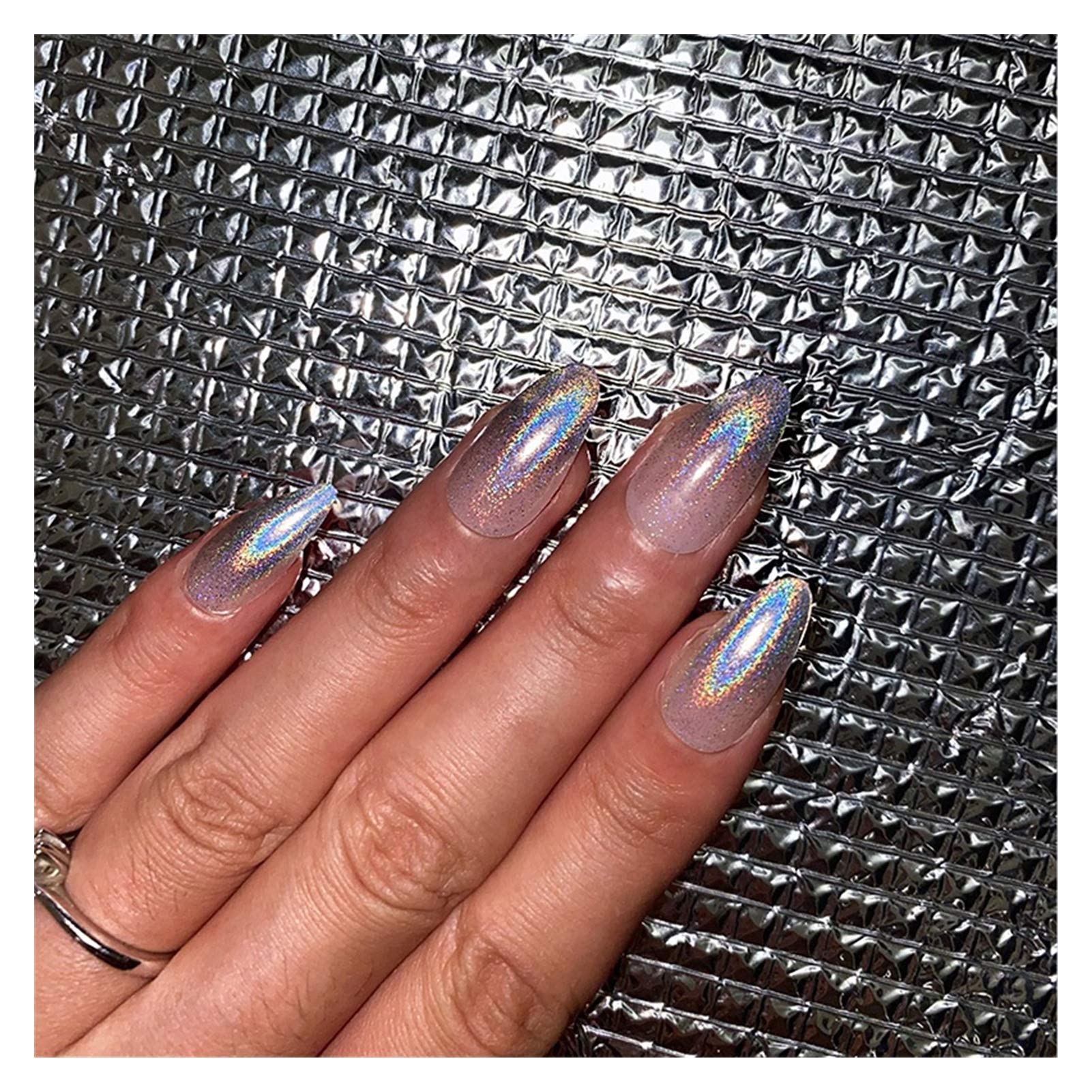 KIRANDY 24pcs Press On Nails - Silver Gradient Acrylic Fake Nails with Designs, Waterproof & Removable, Ready to Wear Nail Patches for Parties, Weddings & Daily Use