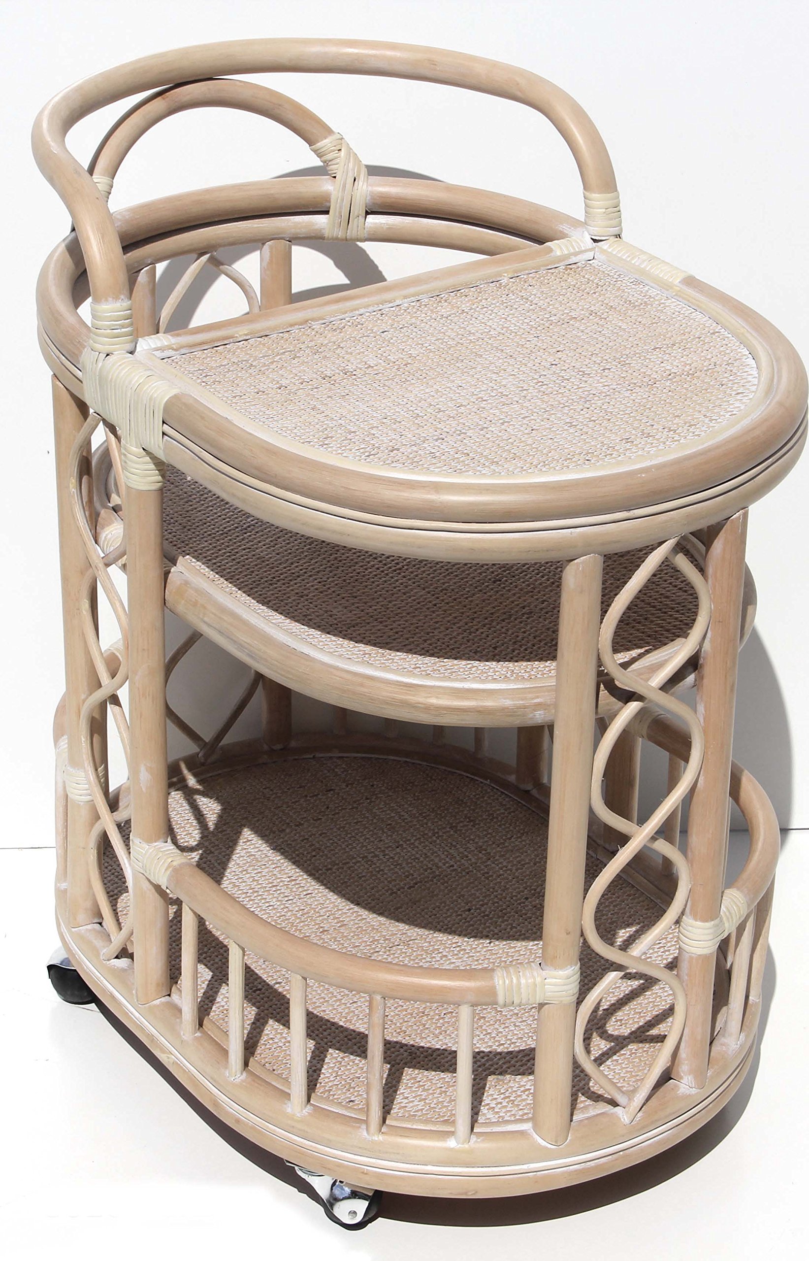 Handmade Natural Rattan Wicker Bar Cart with Wheels - Eco-Friendly Dark Brown Serving Table for Drinks & Appetizers - Perfect for Home Bar, Outdoor Entertaining & Kitchen Use