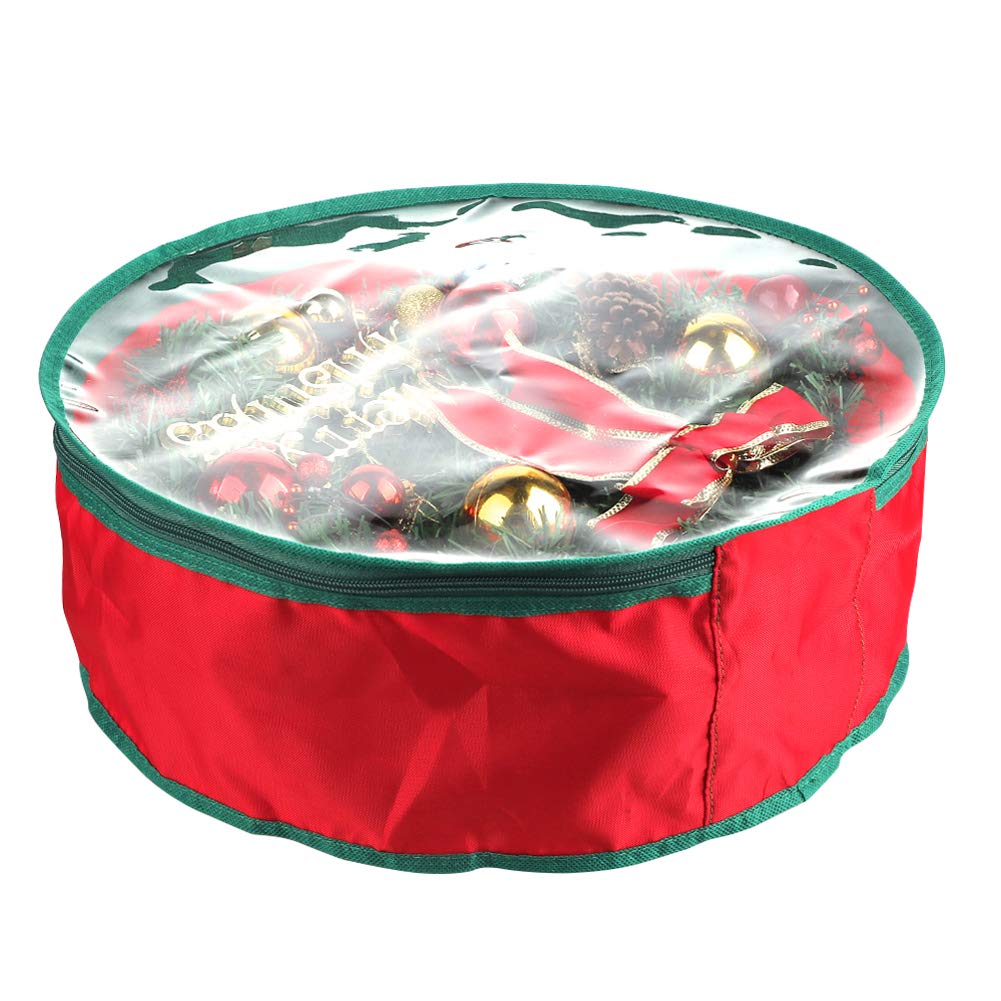 Firlar Christmas Wreath Storage Bag - Clear Window & Dual Zipper Holiday Decor Organizer, Foldable Xmas Garland Container with Handle (15.7 Inch) - Perfect for Storing Wreaths, Garlands & Seasonal Decorations After Holidays