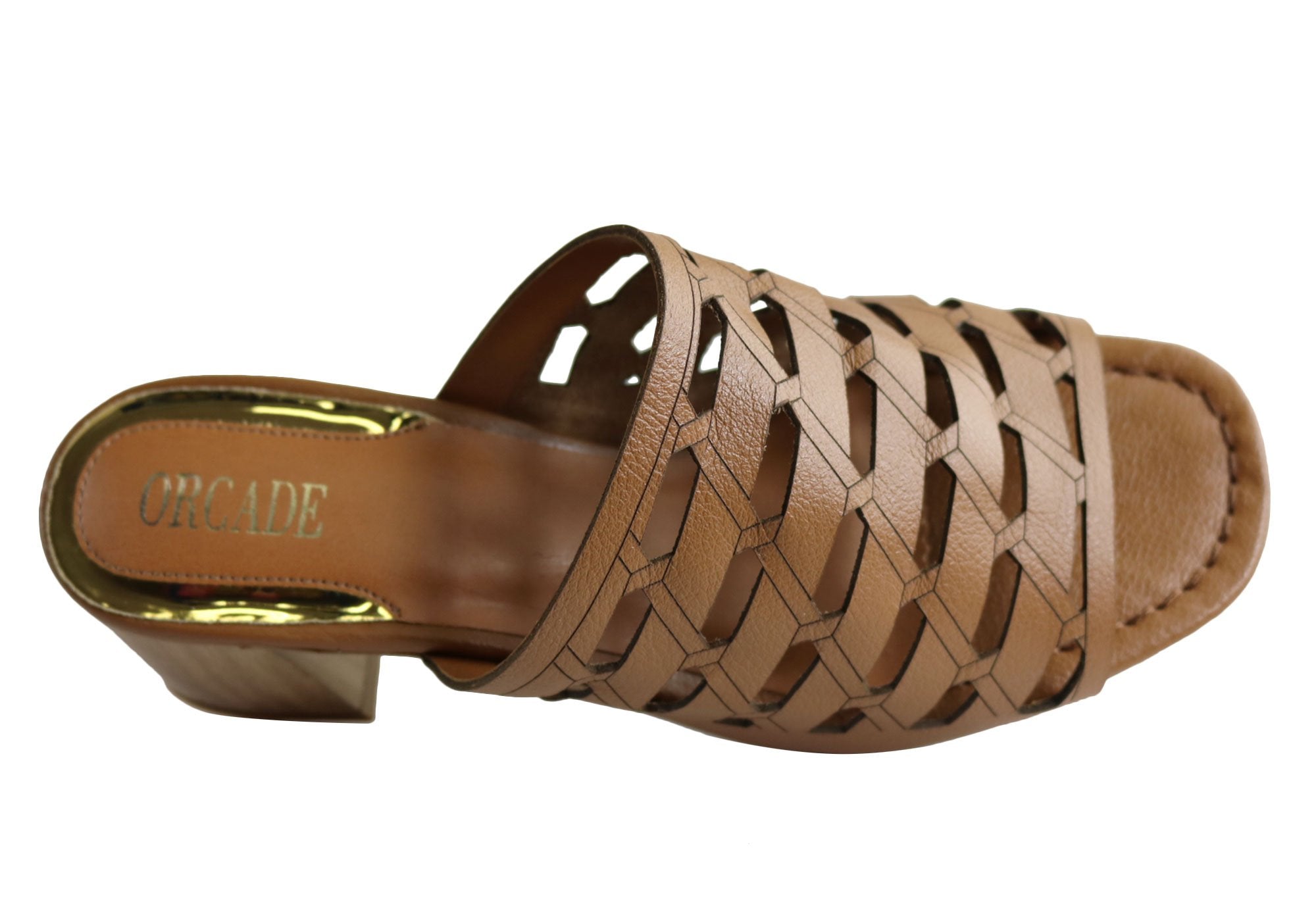 Orcade Raelene Women's Leather Mid Heel Slide Sandals - Comfortable & Stylish Brazilian Made Shoes for Casual Outings & Summer Wear