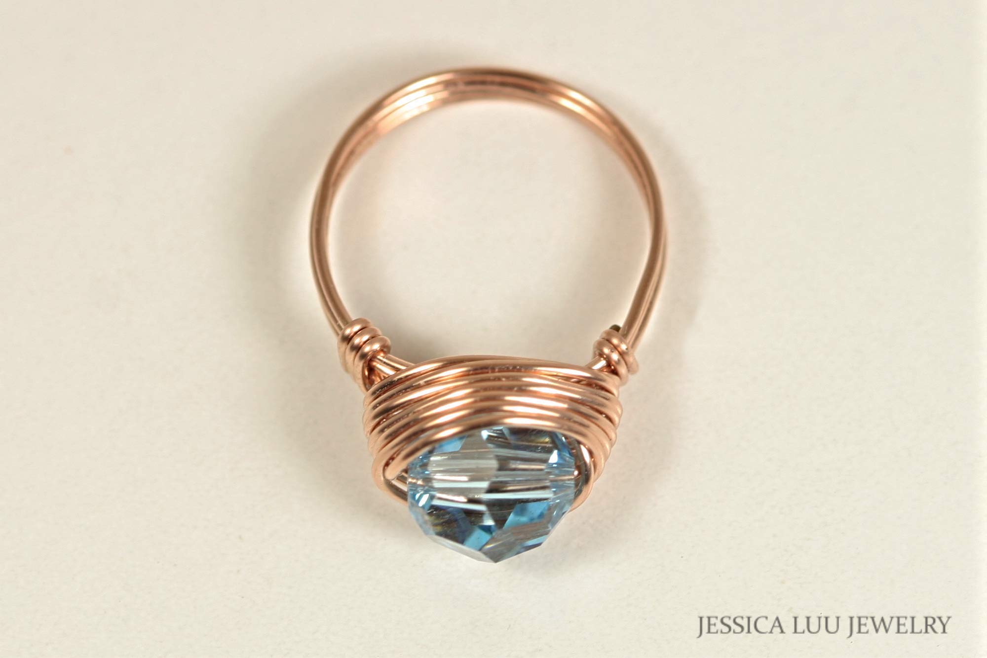 Rose Gold Aquamarine Blue Crystal Solitaire Ring - Handmade Jewelry for Women - Elegant Engagement, Wedding, Anniversary Gift - Perfect for Special Occasions & Everyday Wear