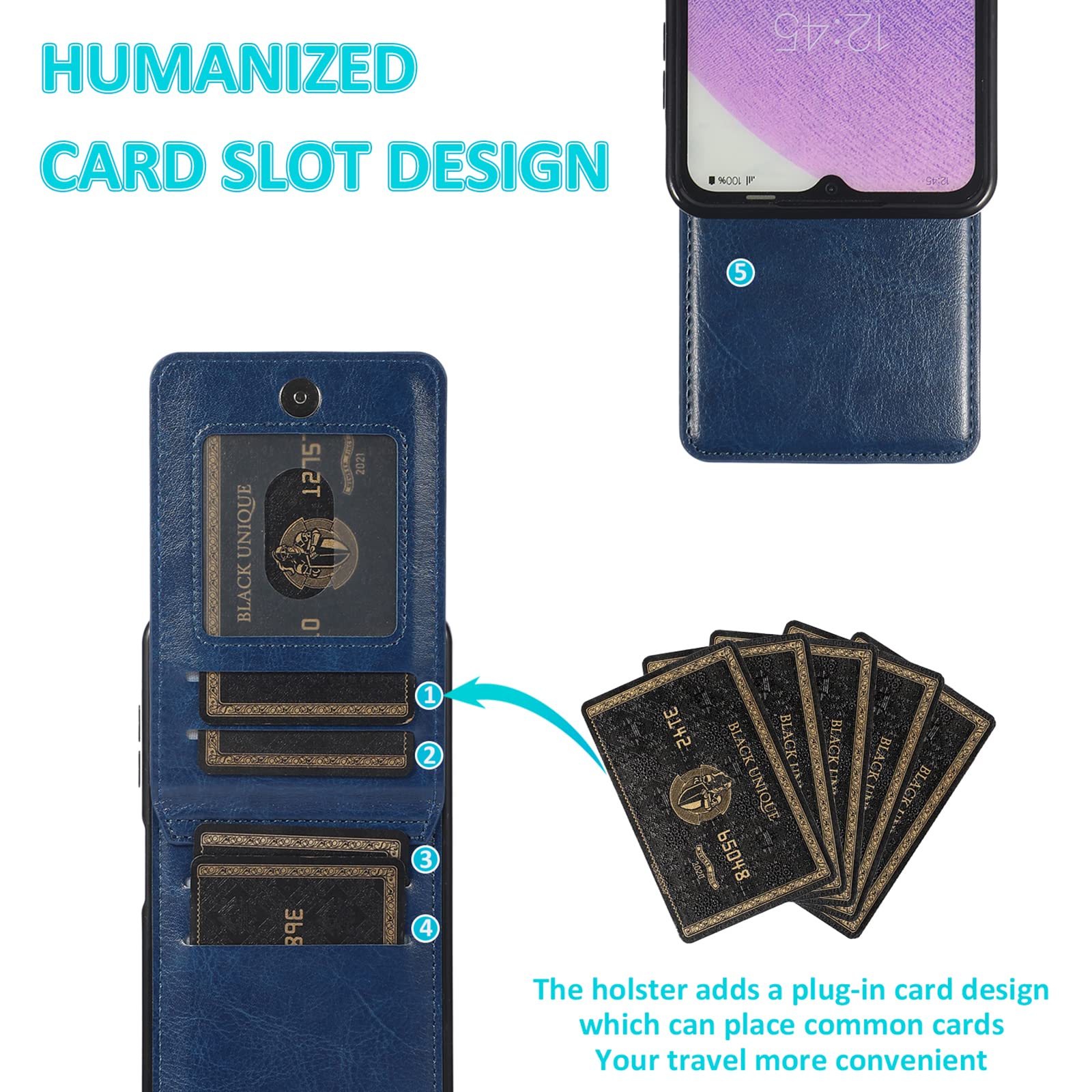 Samsung Galaxy A32 5G Case with Tempered Glass Screen Protector, Credit Card Holder & Stand - Premium Leather Wallet Phone Cover for Galaxy A32 5G (6.5 Inch) - Perfect for Work, Travel and Daily Use (Blue, Unisex Design)