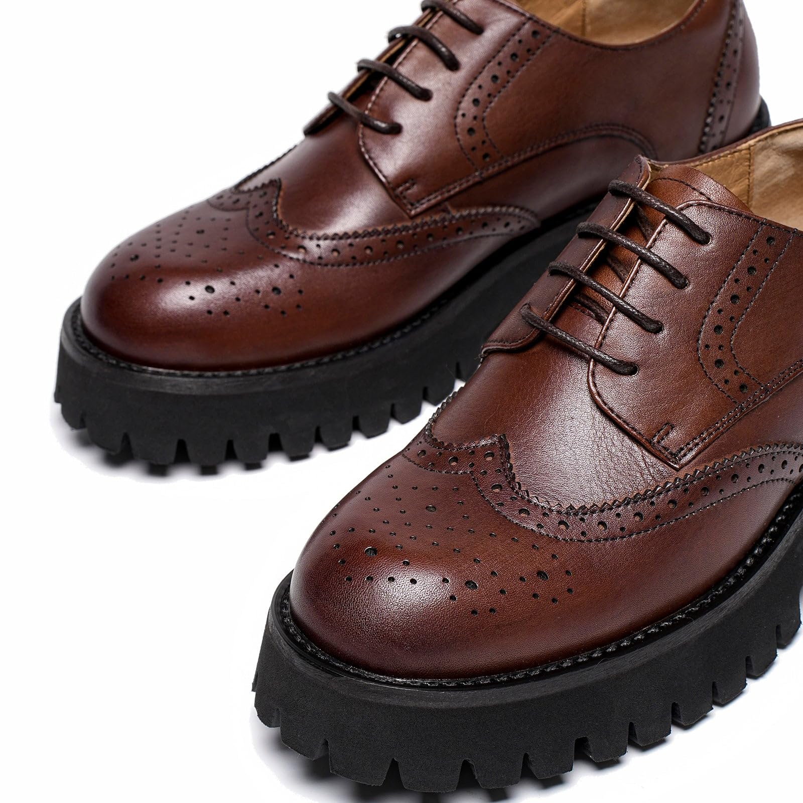 BEAU TODAY Women's Chunky Leather Lace-Up Oxford Shoes - Comfortable Platform Business & Casual Dress Shoes for Office, Work & Everyday Wear
