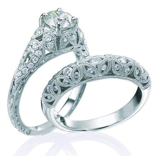 Vintage 2.50 Carat Round Cut Moissanite Wedding Ring Set - 18k Gold Plated Engagement Ring for Women - Perfect for Anniversary, Proposal & Bridal Jewelry