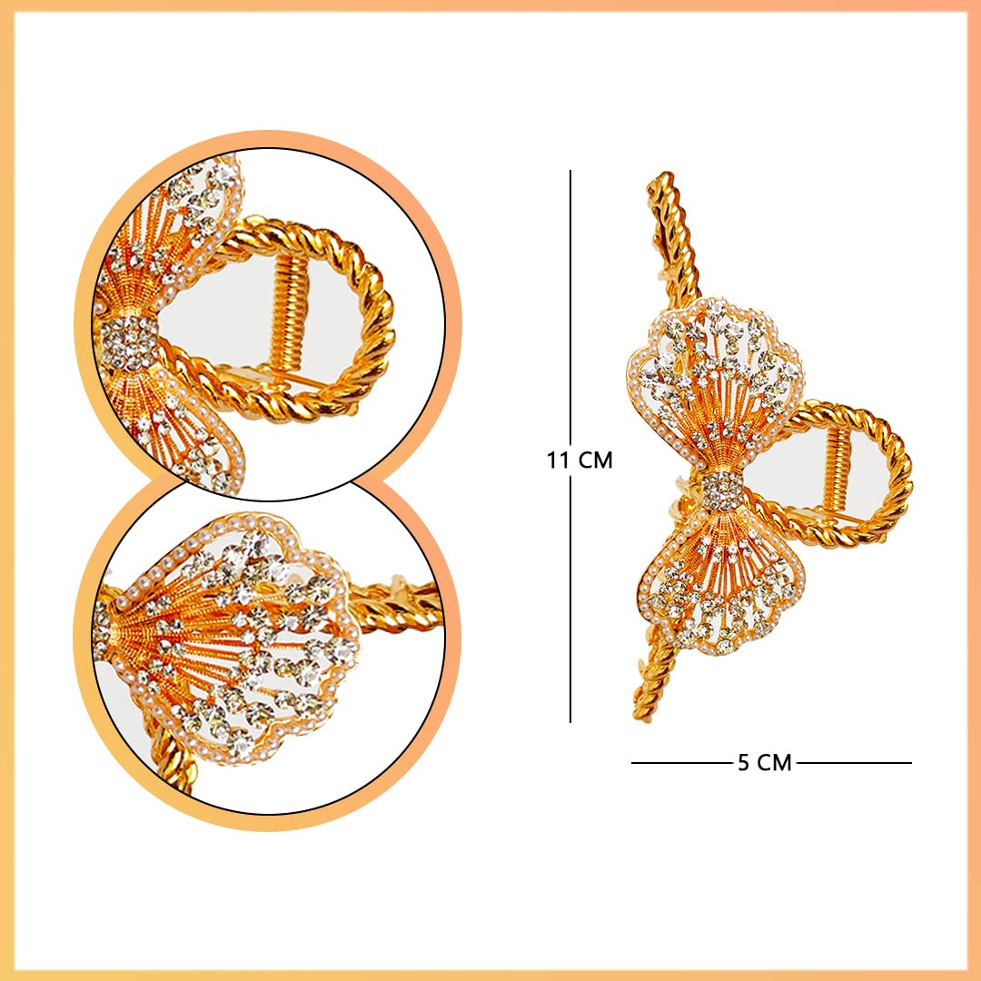 Korean Style Large Hair Claw Clip - Rhinestone Metal Hair Clutcher for Women & Girls | Thick Hair Accessories | Perfect for Updos, Ponytails & Everyday Hairstyles