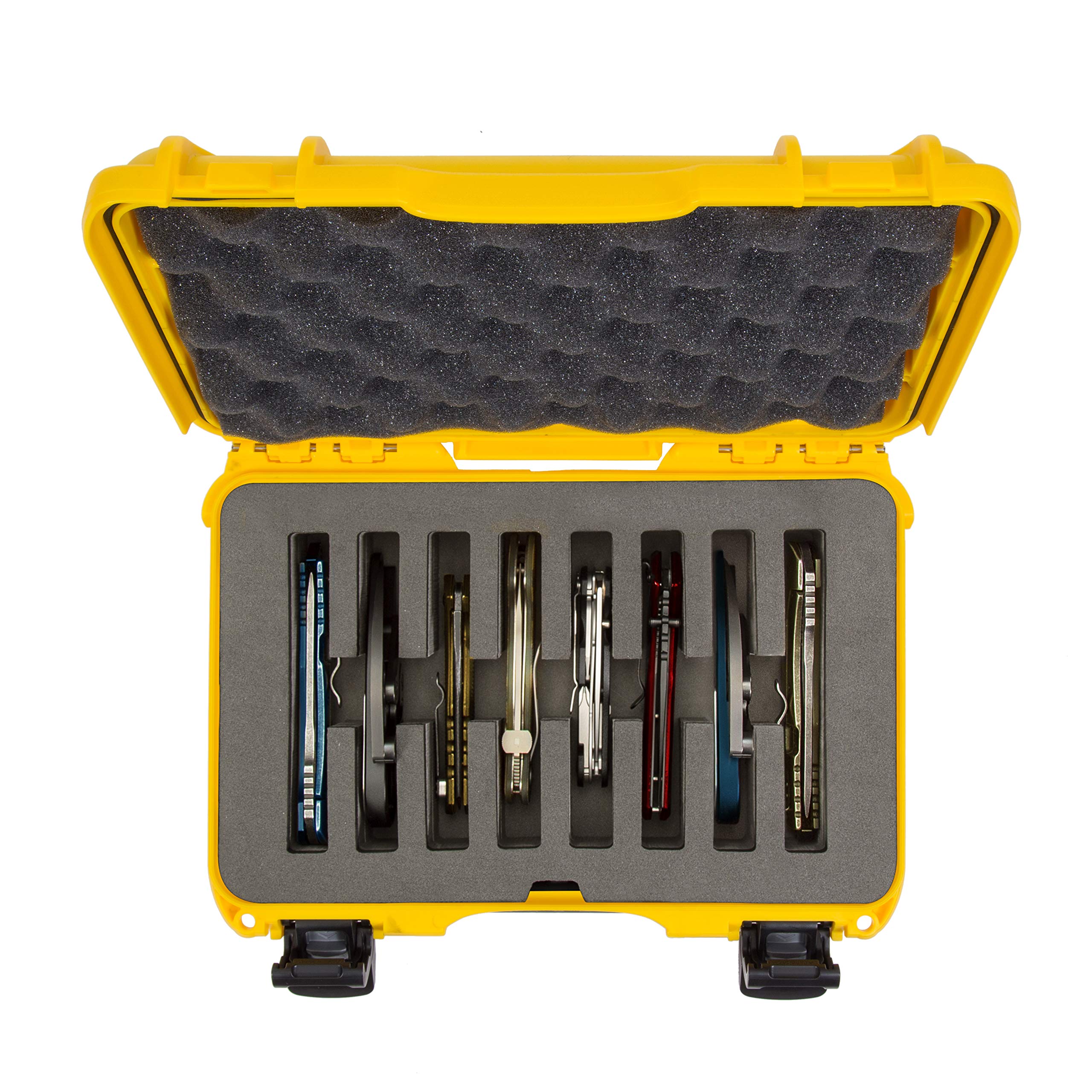 Nanuk 909 Waterproof Hard Case with Custom Foam Insert for 8 Pocket Knives - Heavy Duty Protective Storage for Camping, Hunting & Outdoor Gear (Yellow)
