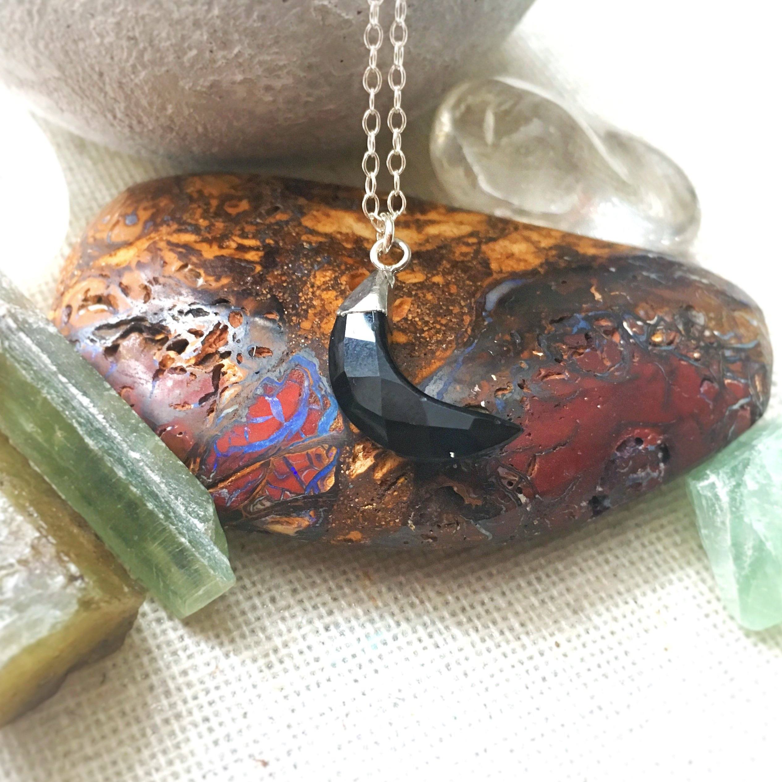 Onyx Crystal Moon Charm Necklace - Elegant Black Gemstone Jewelry for Women | Perfect for Everyday Wear, Meditation & Spiritual Healing