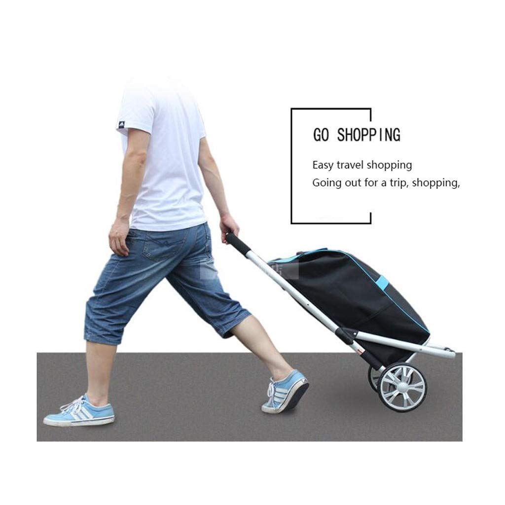 Foldable Collapsible Wagon Cart - Heavy Duty Portable Shopping Trolley with Removable Bag, Hand Pull Cart for Groceries, Beach, Picnic, Camping & Home Use (Blue)