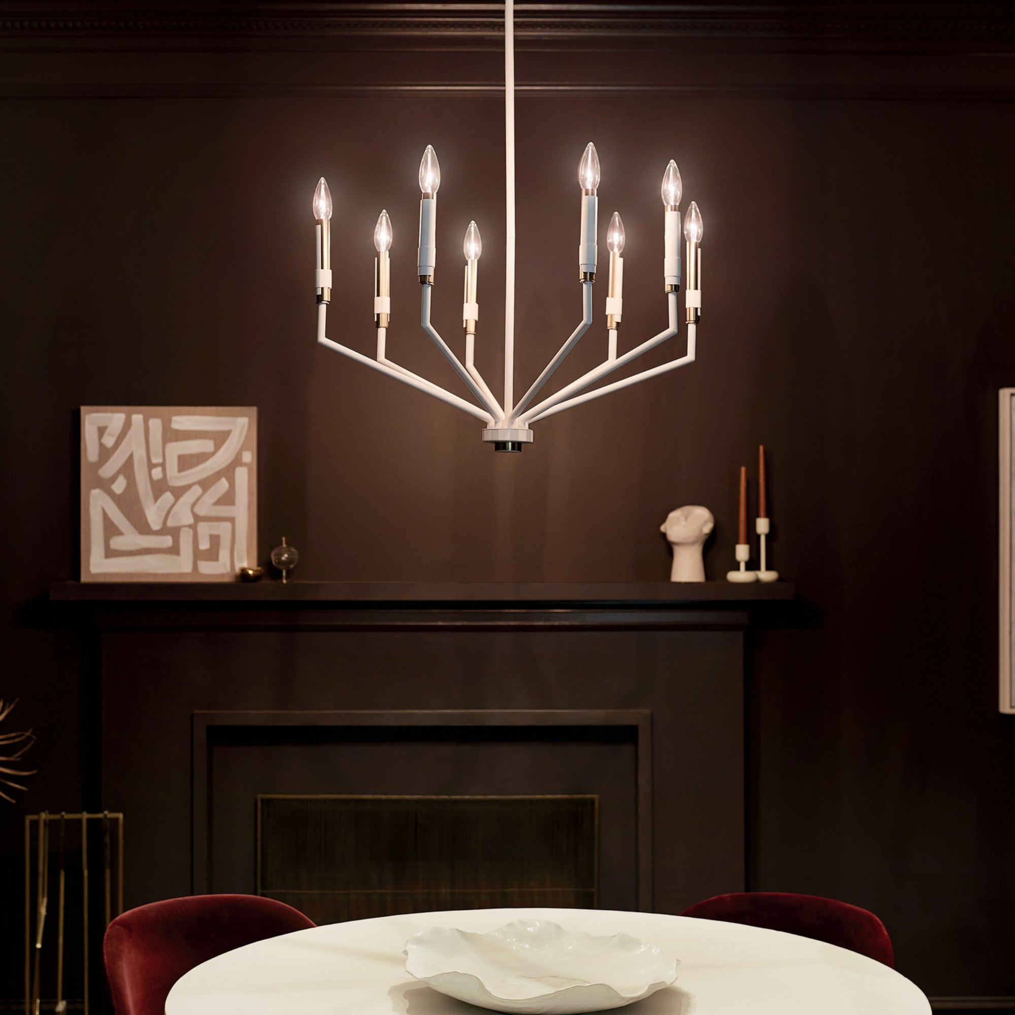Armand 26 Inch 8-Light Modern Chandelier in White Finish - Perfect for Dining Room, Bedroom, or Living Room Ceiling Lighting
