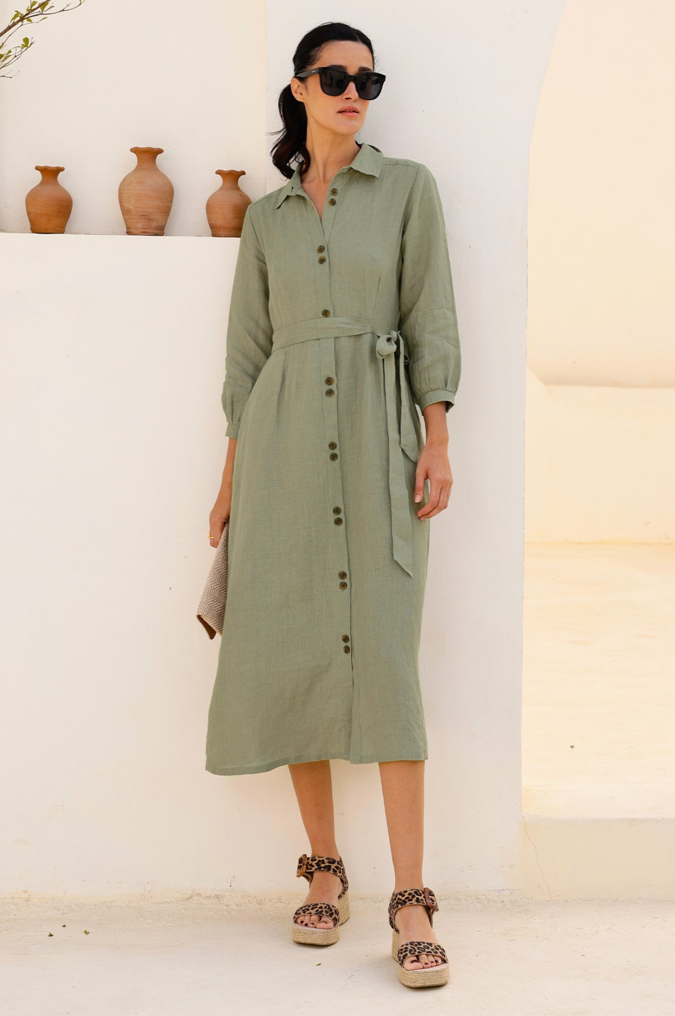 Linen Shirt Dress for Women - Breathable Khaki Summer Dress | Casual Beachwear, Office Outfit & Vacation Style