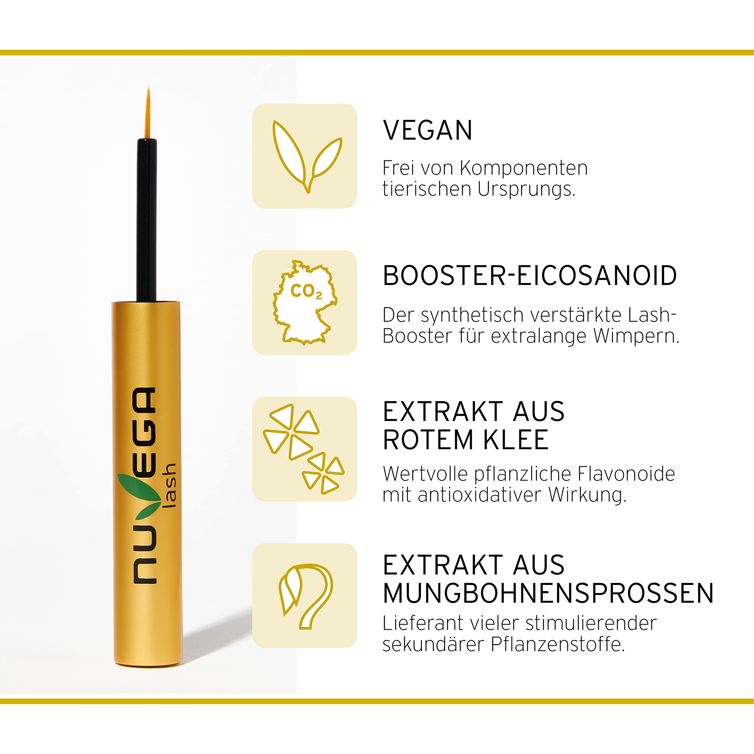 NuVega Lash Eyelash & Eyebrow Growth Serum - Vegan, Cruelty-Free, Made in Germany (3ml) for Longer, Thicker Lashes & Brows - Perfect for Daily Use & Special Occasions