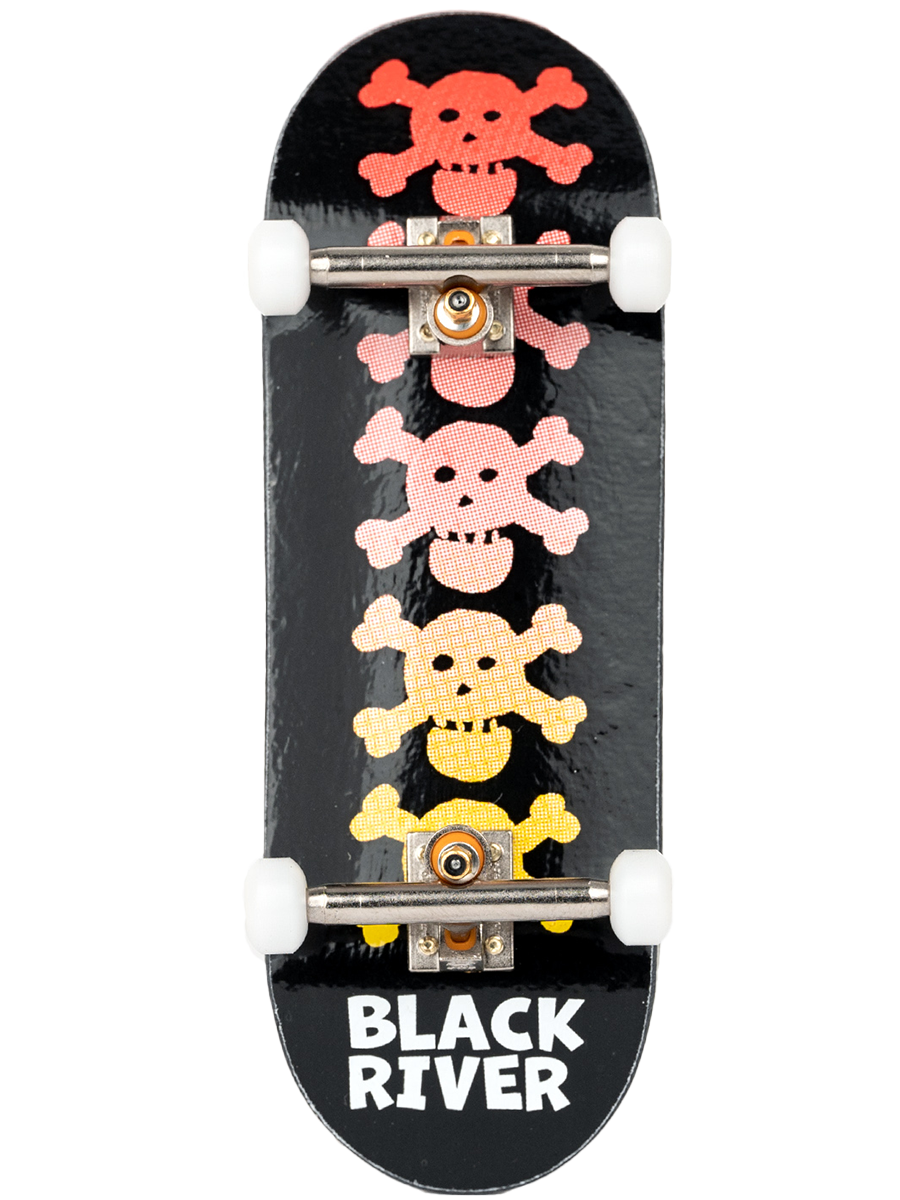 Blackriver Fingerboard Complete with RiverLabel Skulls - Professional Mini Skateboard for Finger Tricks & Street Style - Perfect for Skateboarding Enthusiasts & Collectors