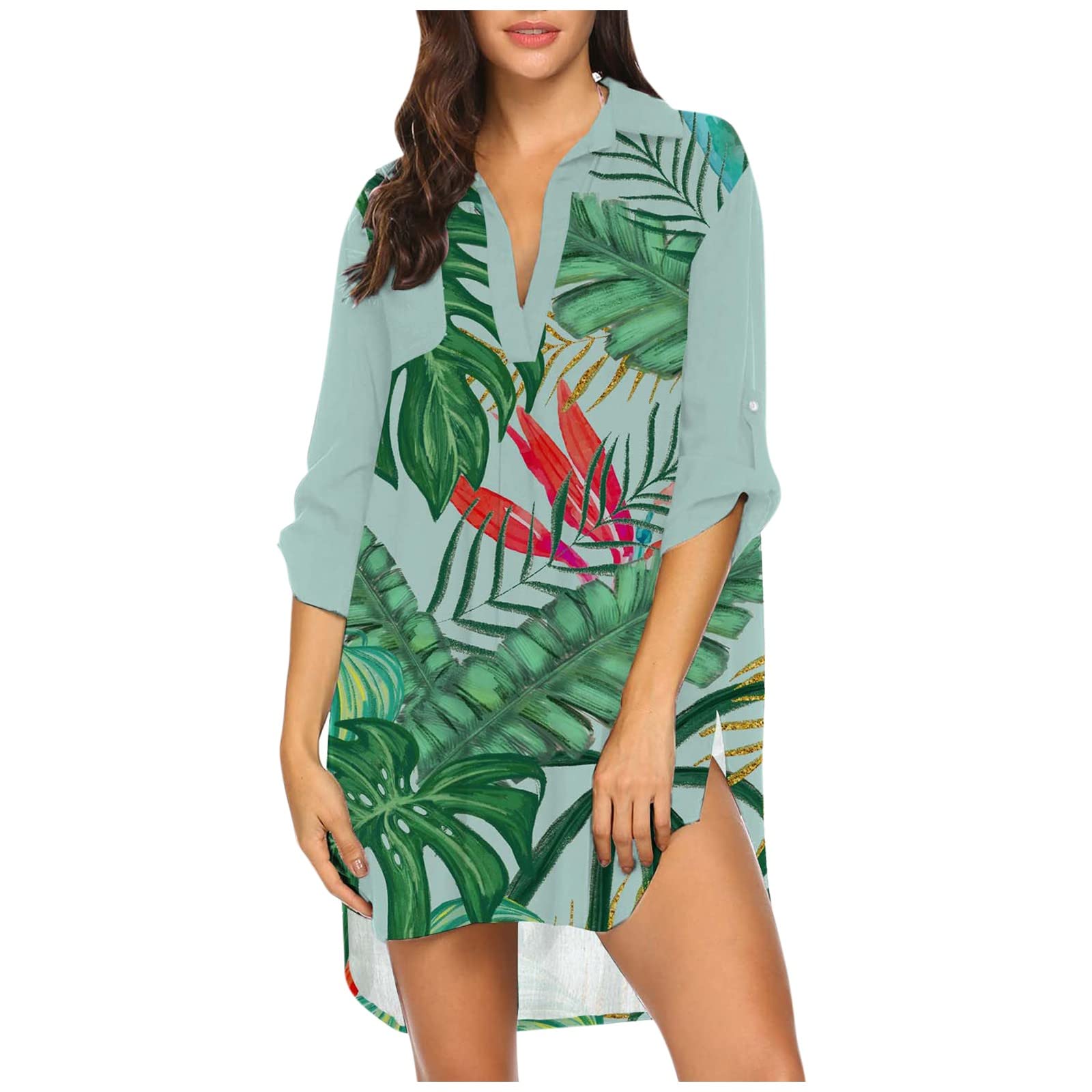 Women's Summer Floral Mini Dress - Casual Loose Fit Short Sleeve Printed Beach Cover Up Dress for Vacation, Pool Party & Outdoor Date Night