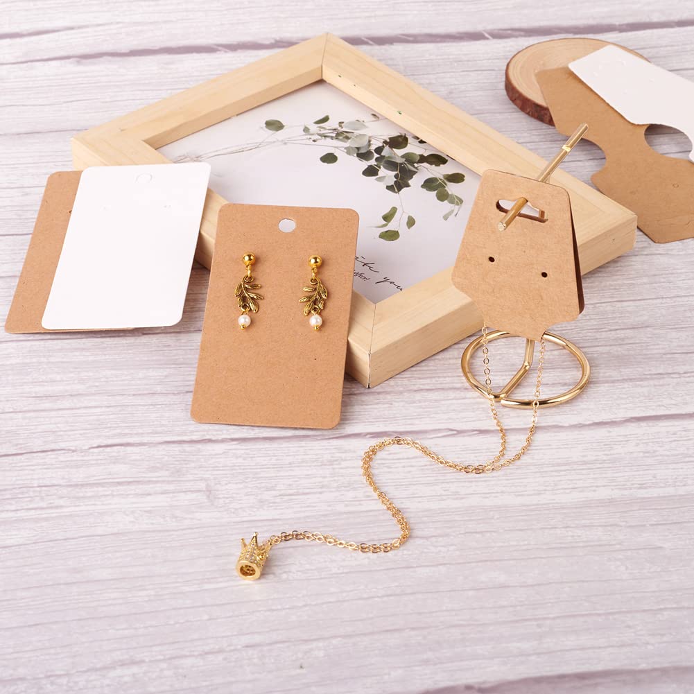 200PCS Kraft Paper Earring Display Cards - 8 Styles Rectangle Earring Holders for Studs & Pendants | Jewelry Organizer for Boutique, Craft Show & Retail Store Display