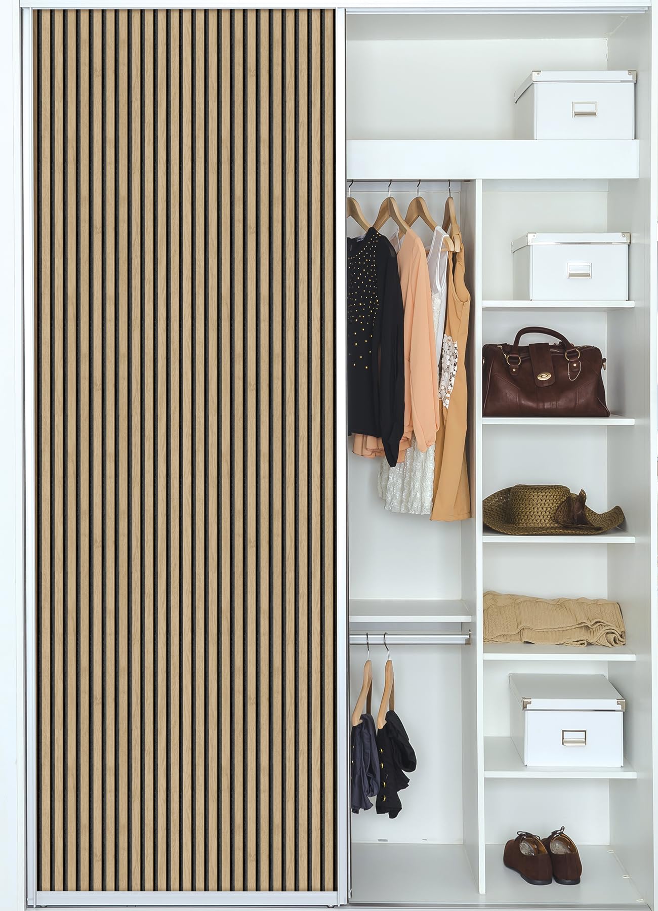 Self-Adhesive Oak Slat Wood Wallpaper - Peel and Stick Wooden Wall Panel for Bedroom, Living Room & Home Decor - Easy DIY Installation & Removable Backing