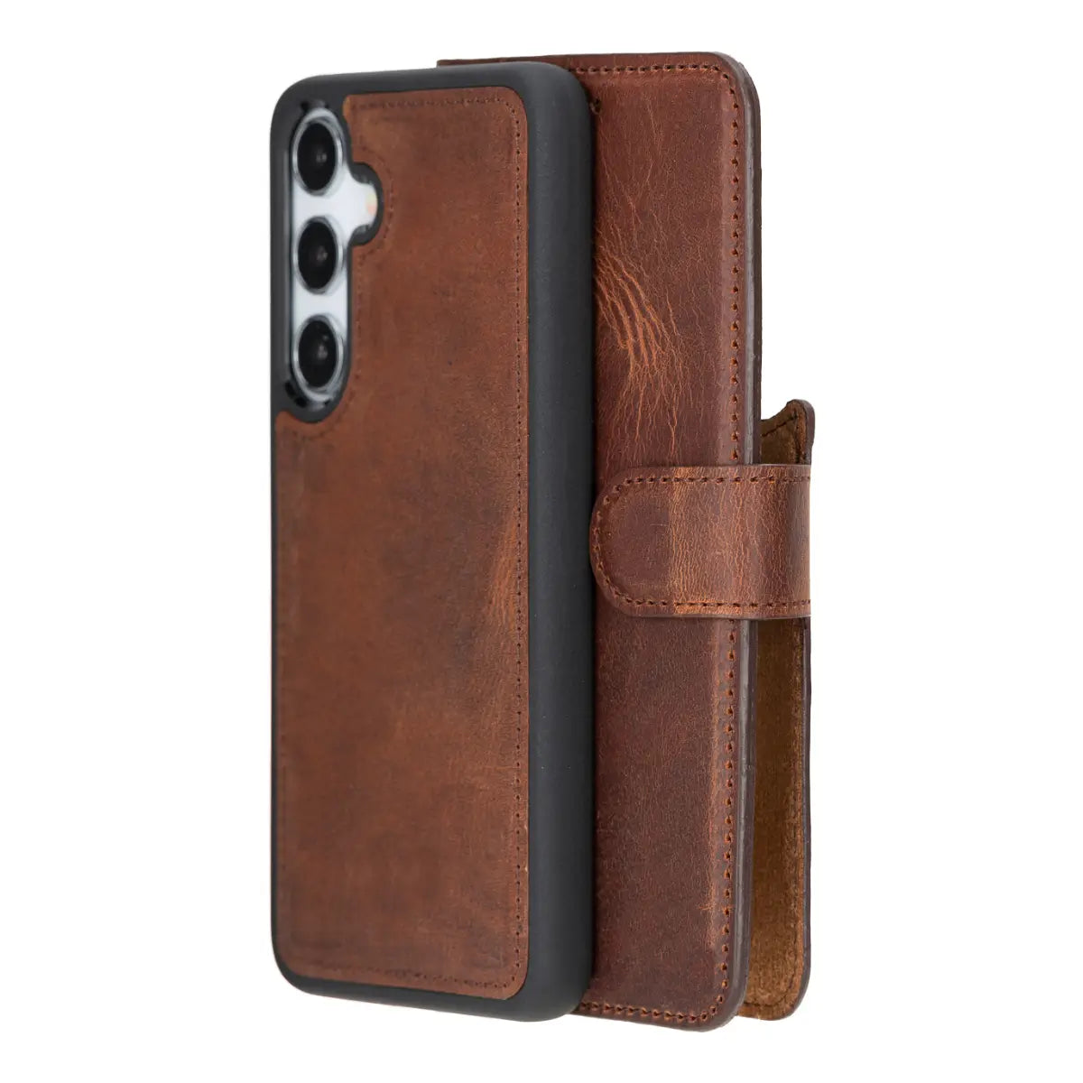 Distressed Brown Magnetic Leather Wallet Case for Samsung Galaxy S25 Plus - Slim Protective Cover with Card Holder & RFID Blocking - Perfect for Everyday Use, Travel & Business (Galaxy S25 Plus)