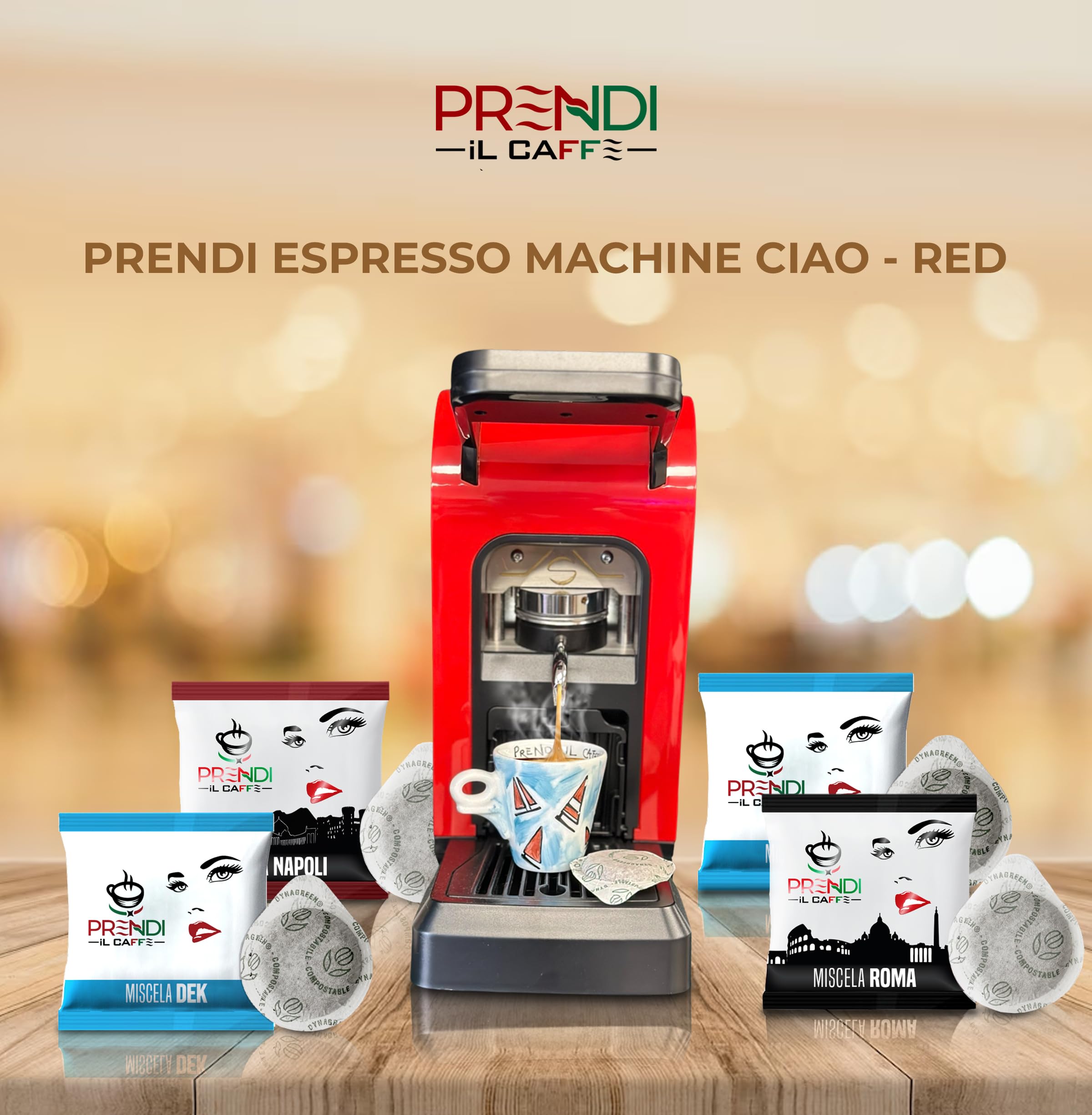 PRENDI Spinel Ciao Espresso Coffee Machine with 100 FREE Pods - Compact Pod Coffee Maker for Home & Office, Perfect for Espresso Lovers & Small Spaces