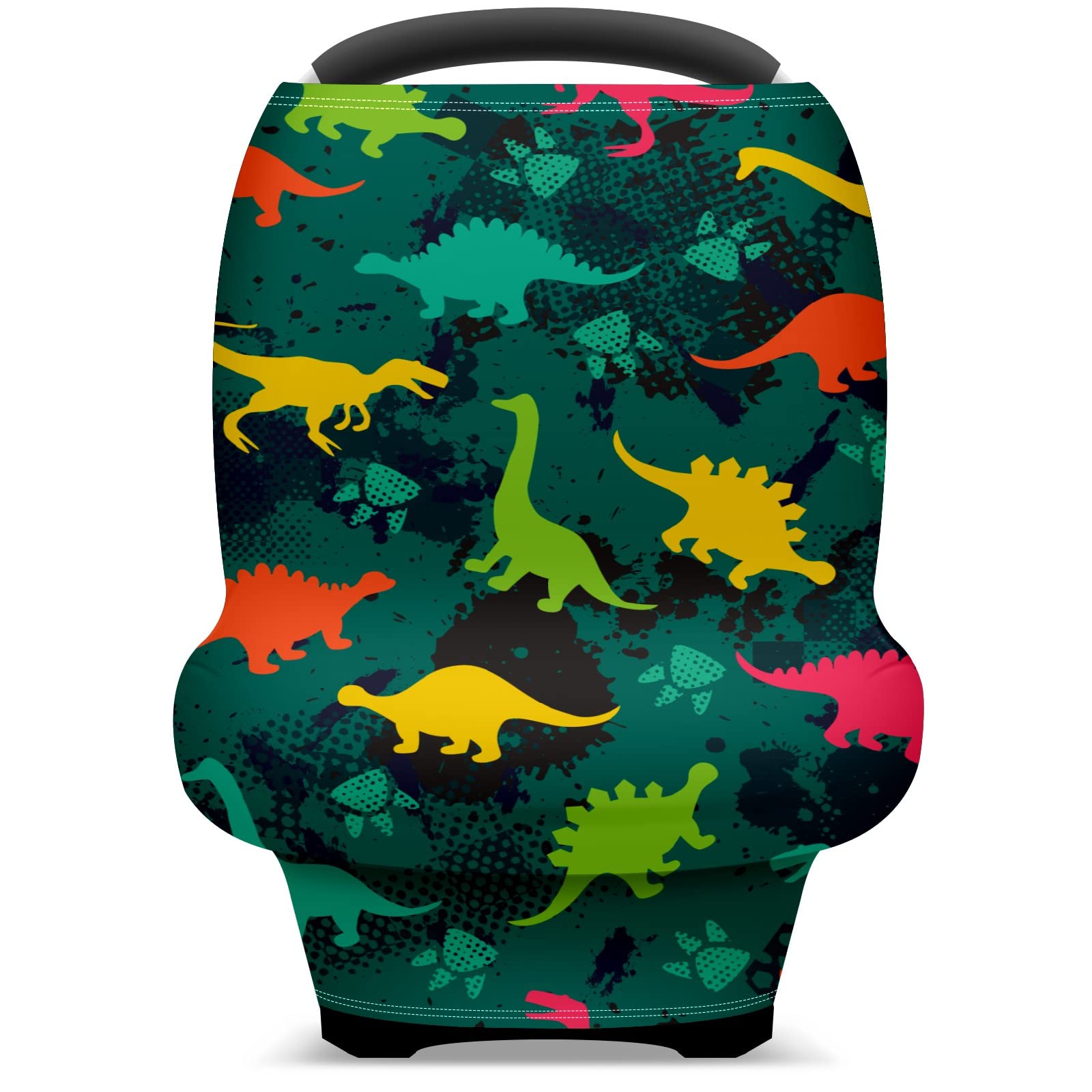 Dinosaur Print Baby Car Seat Cover & Nursing Scarf - Soft, Breathable, Stretchy Infant Car Canopy for Boys & Girls - Perfect for Strollers, Breastfeeding, and Car Seat Protection
