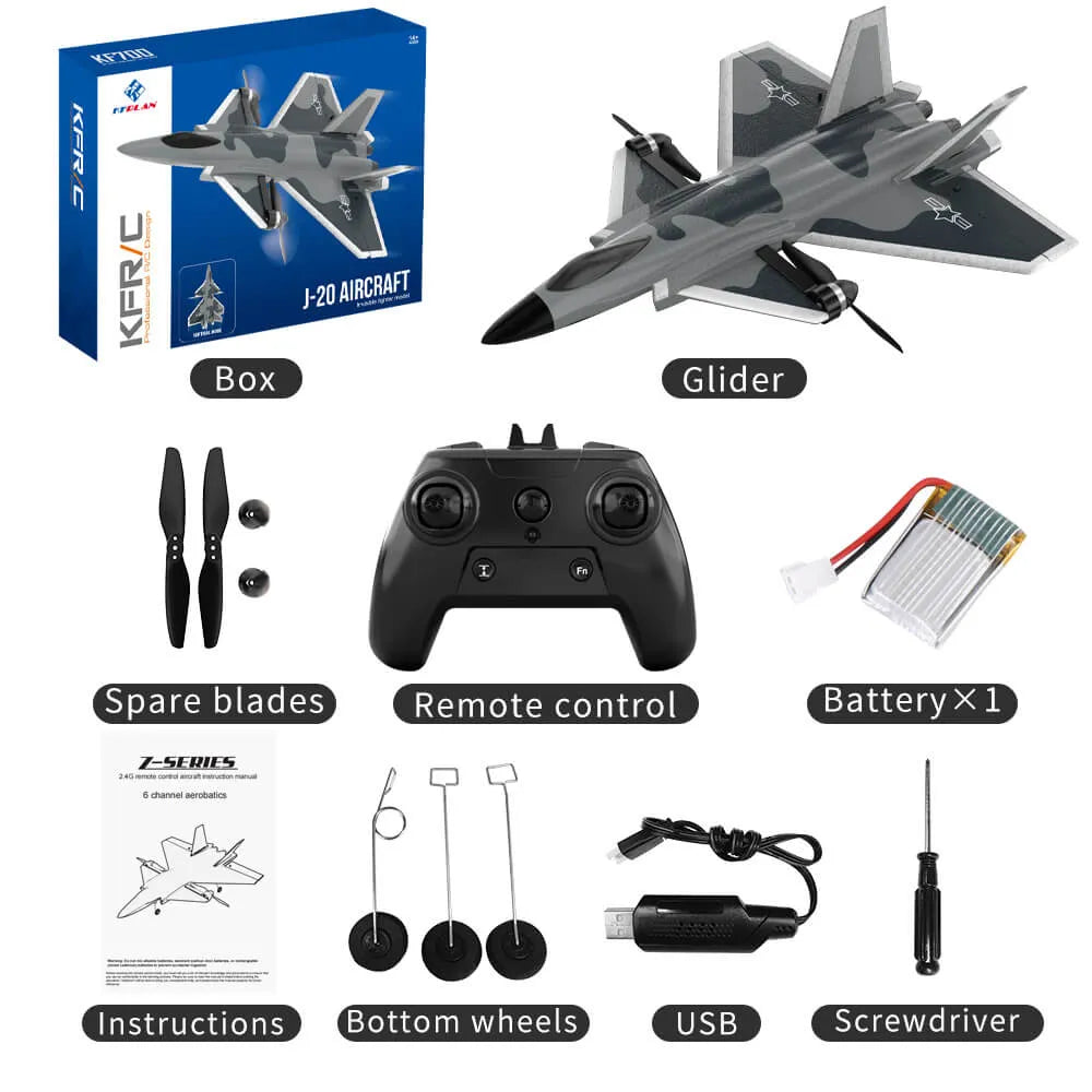 **KF700 J-20 Fighter RC Airplane - Ready to Fly (RTF) Remote Control Jet for Adults & Kids - Outdoor & Indoor Flying Fun**