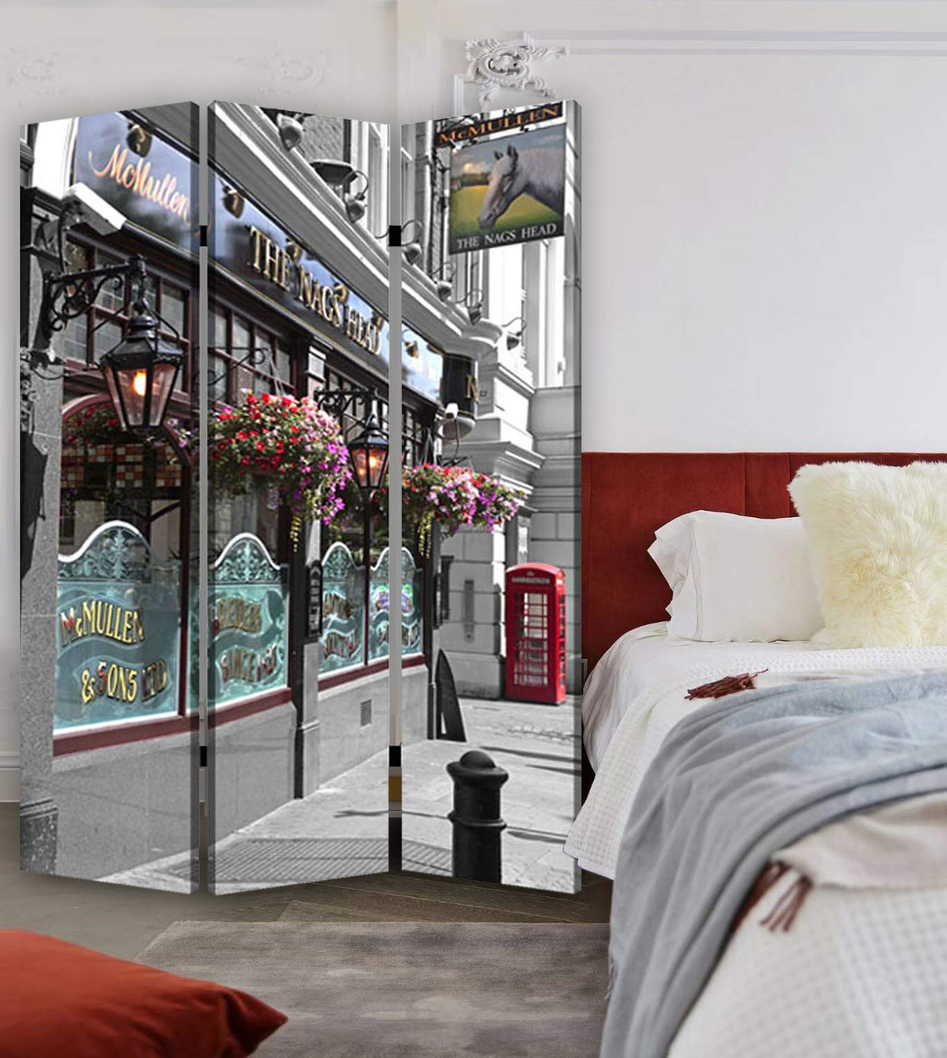 Blue Eyed Maid Room Divider - 6-Panel Folding Privacy Screen with Vintage French Design | Perfect for Bedroom, Living Room & Office Space Separation
