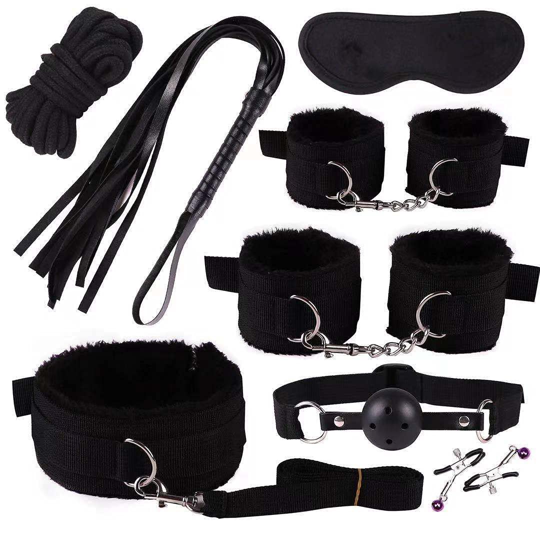 Premium 8-Piece BDSM Bondage Kit for Couples - Nylon Restraints, Handcuffs, Gag, Blindfold, Collar & Nipple Clamps - Beginner-Friendly Adult Toys for Bedroom Play, Roleplay & Spicing Up Relationships (Black)